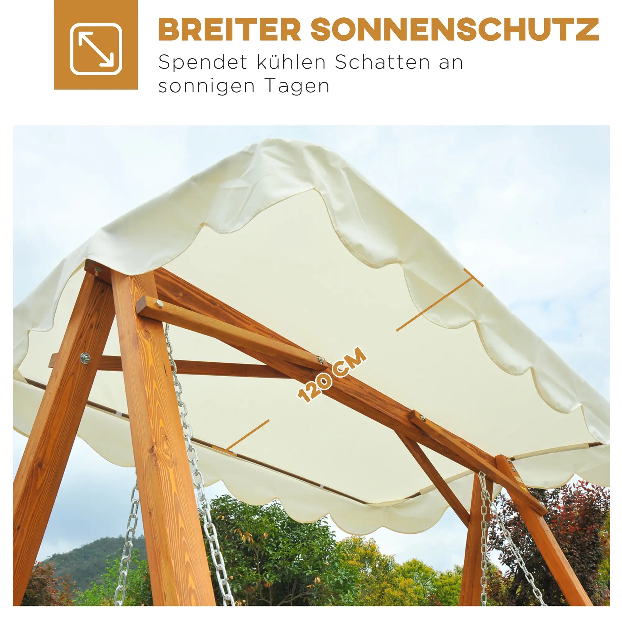 Outsunny Hollywoodschaukel Gartenschaukel 3-Sitzer mit Sonnendach Lärche
