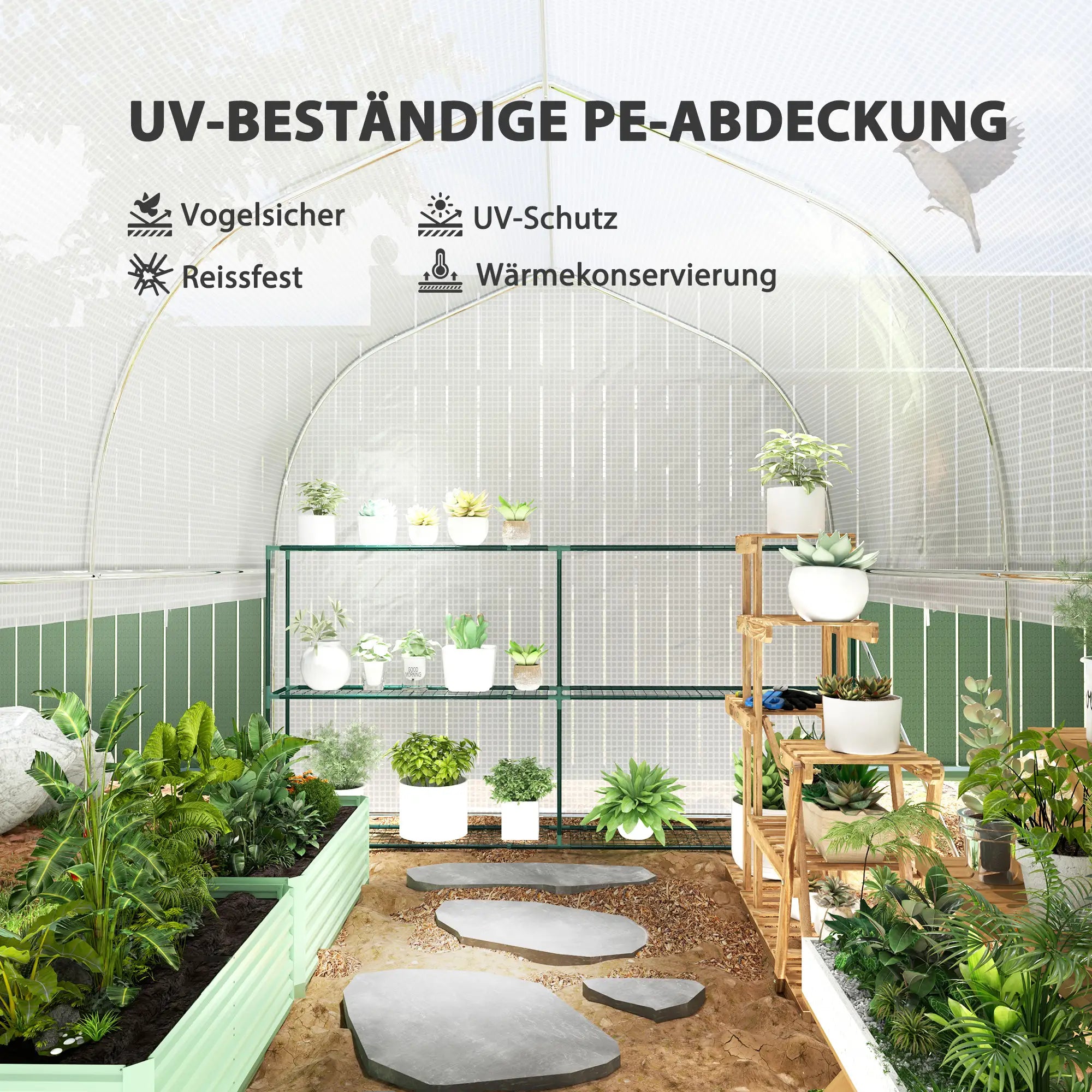 Outsunny Gewächshaus 3x2 m Folientunnel mit Fenster & Tür