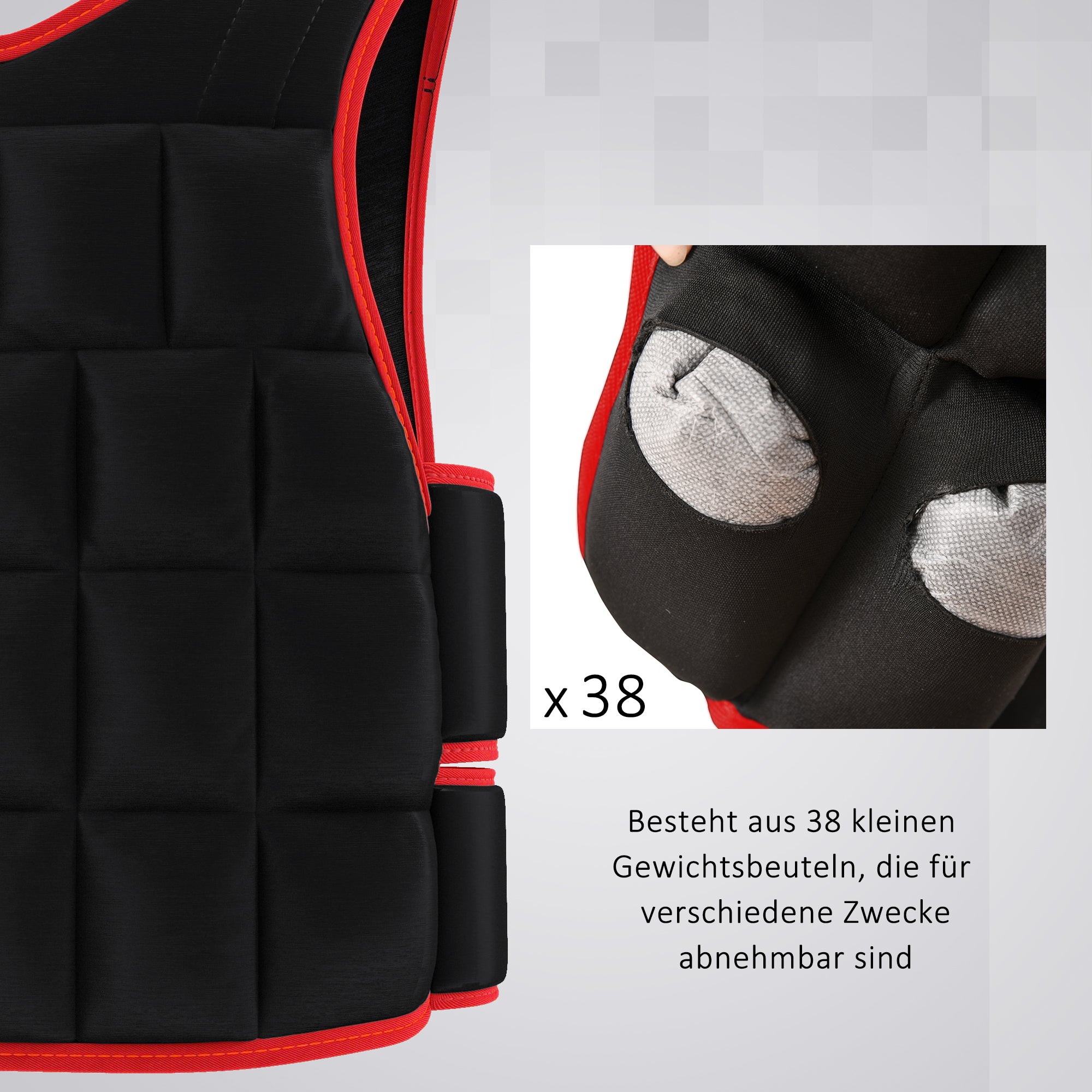 HOMCOM 20 kg Trainingsweste Gewichtsweste mit doppelten Gurten verstellbar Krafttraining Fitness Oxford Metall-Sand Schwarz+Rot 60 x 50 cm