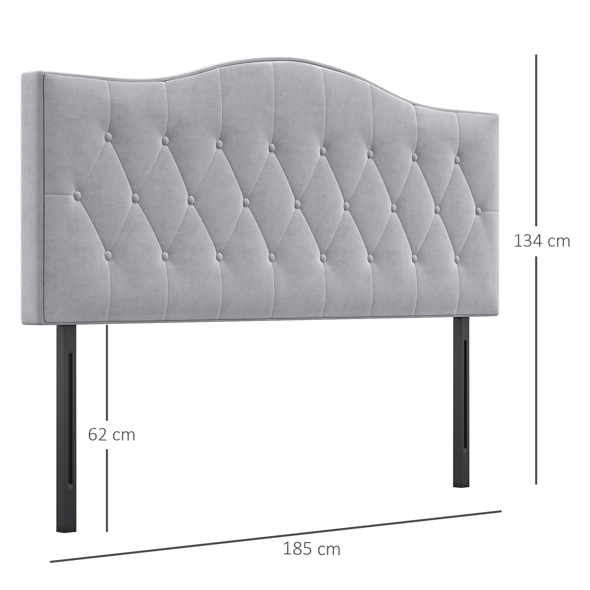 HOMCOM Kopfteil für Bett Polsterkopfteil Bett Kopf Rückenlehne Bettkopfteil in grau Pappel Samt Stoff 185 x 8 x 134 cm