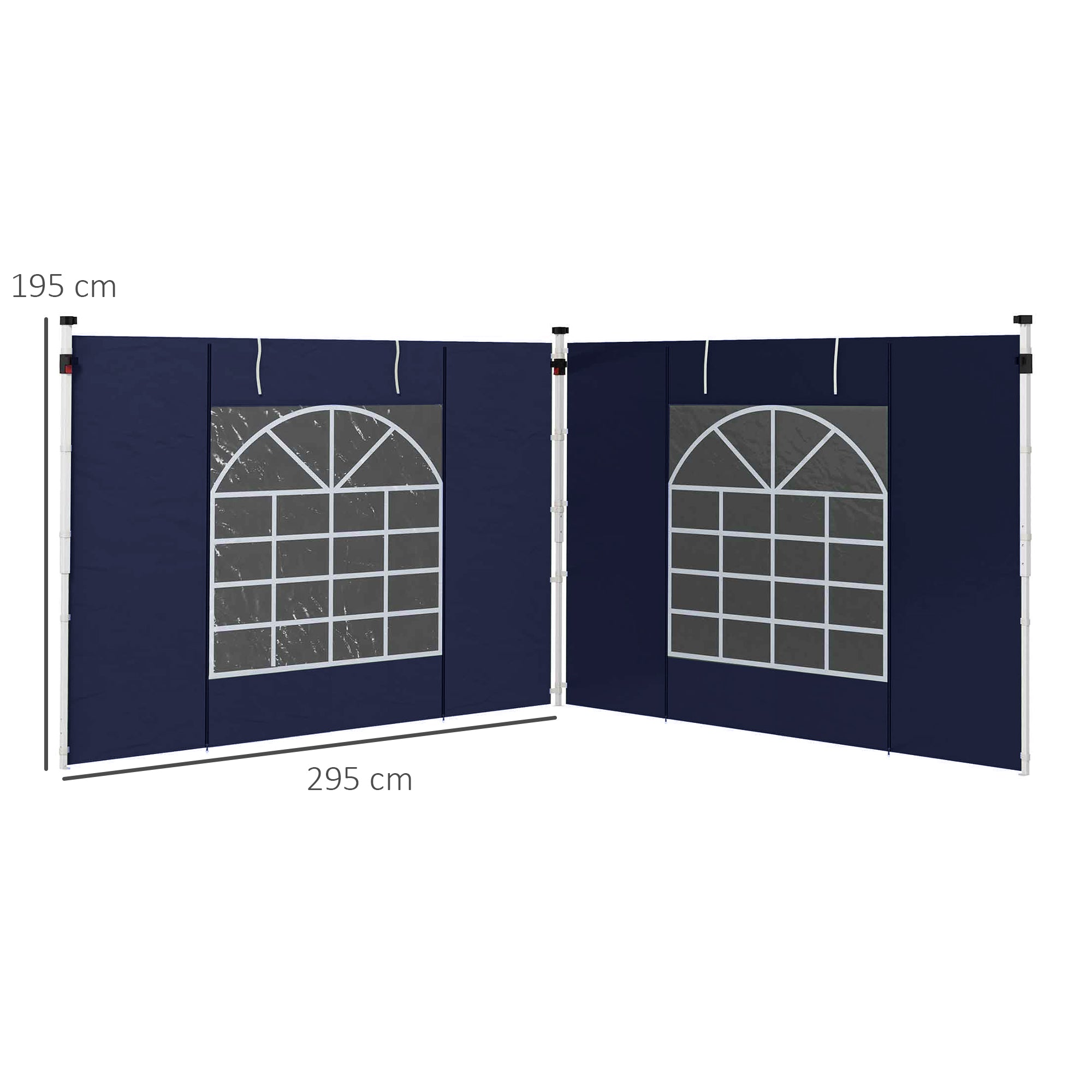 Outsunny Pavillon-Vorhänge, 2er-Set, für 3x6m oder 3x3m Gartenpavillons, mit Fenstern und Türen, Blau