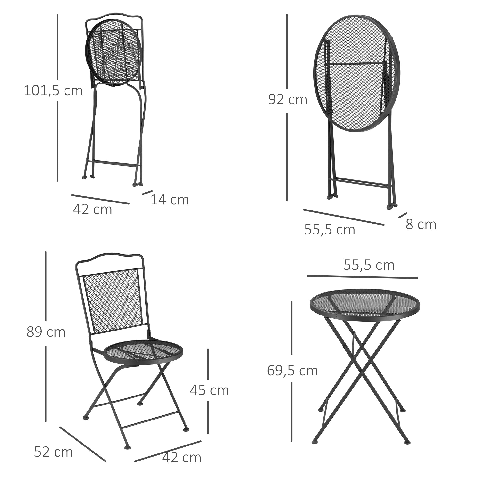 Outsunny Gartenmöbelset 3-teilig faltbar Balkonset Outdoor