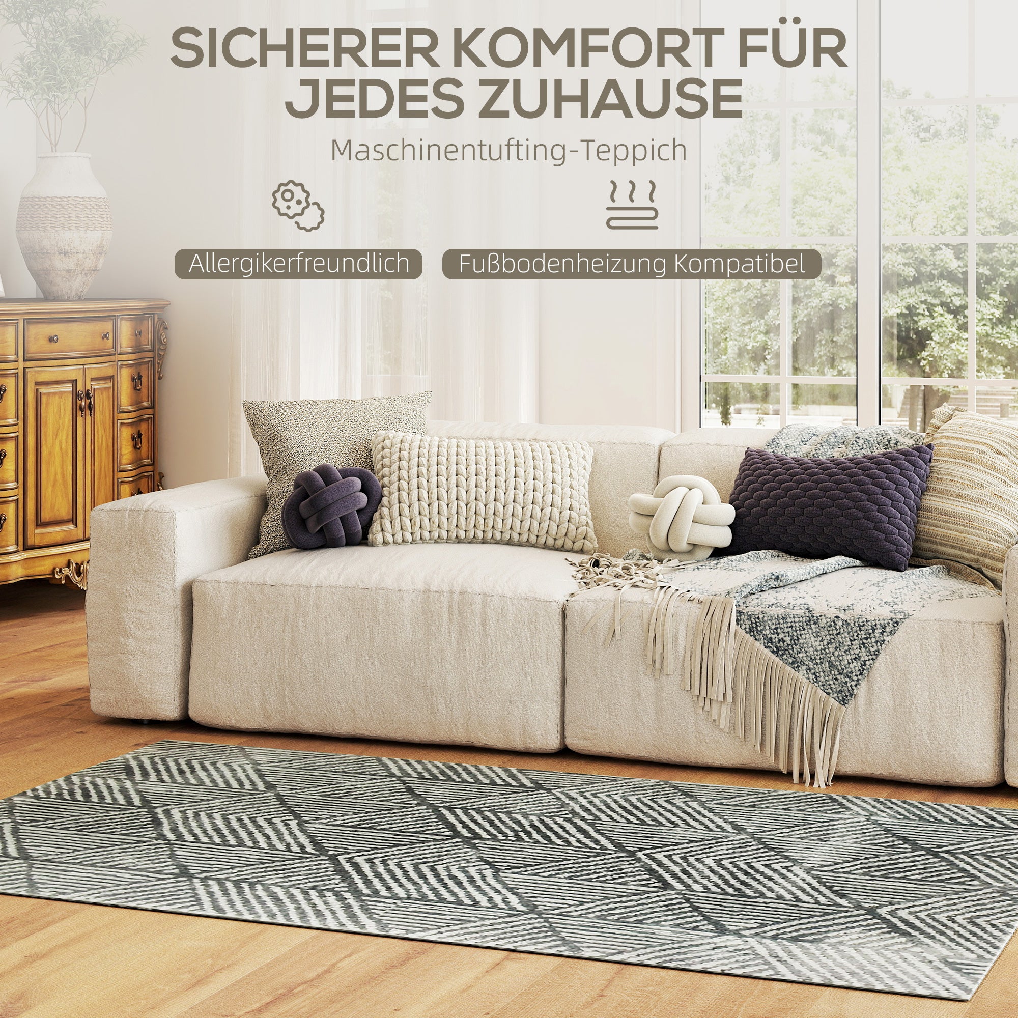 HOMCOM Teppich Wohnzimmerteppich im Modern Stil, waschbar Flächenteppich 150 x 80 cm Dunkelgrau