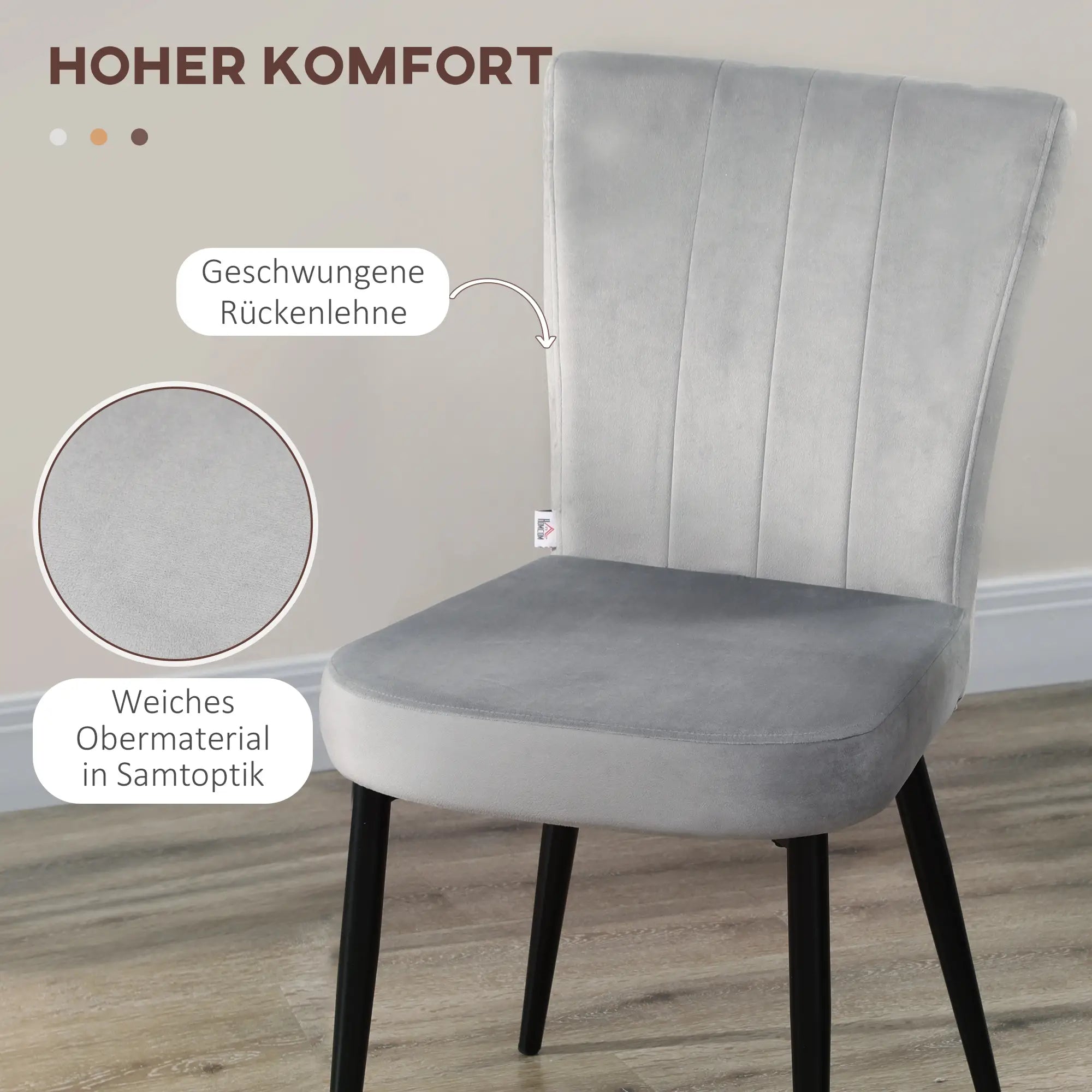 HOMCOM Esszimmerstuhl 4er-Set mit Polsterung und Velours-Optik