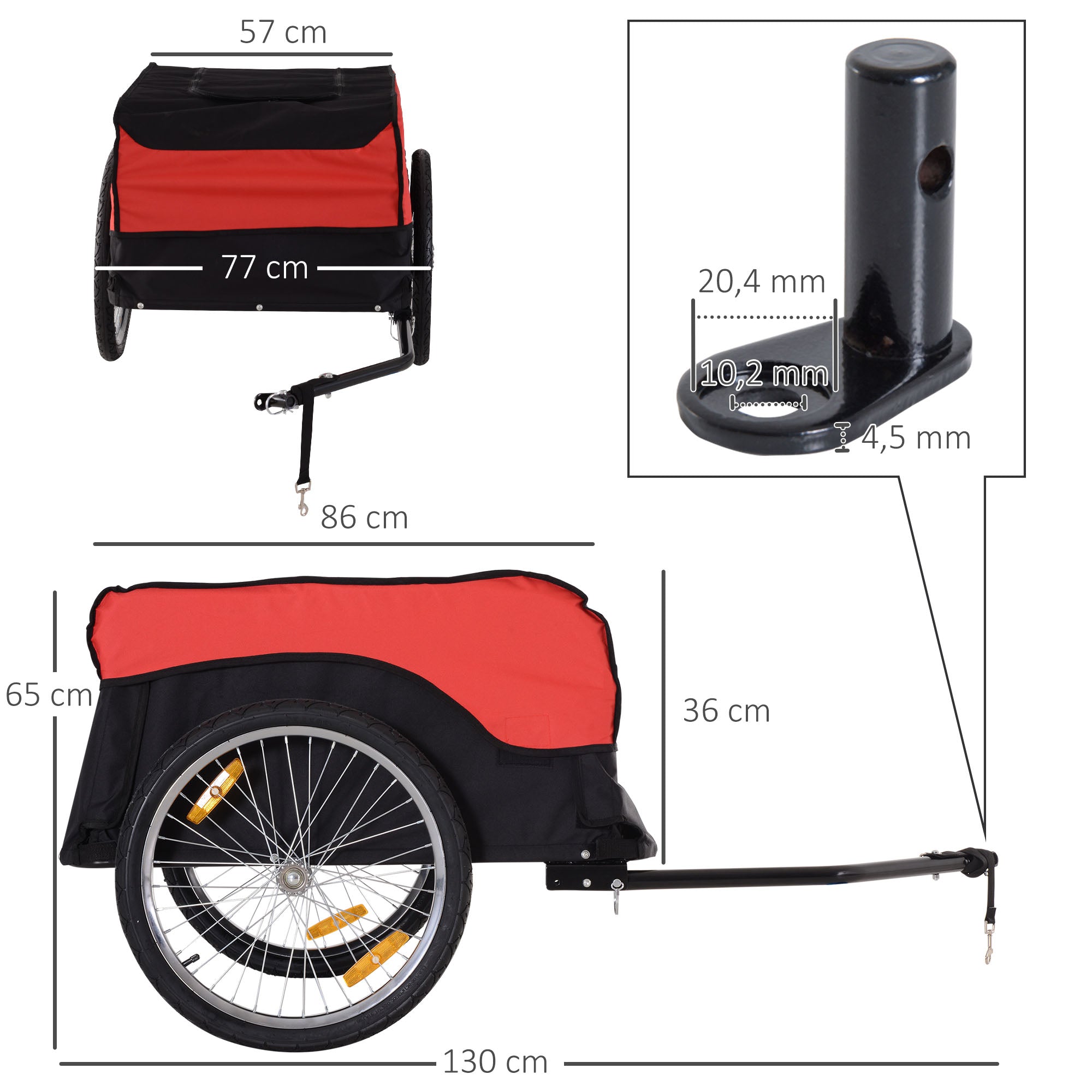 HOMCOM Transportanhänger Lastenanhänger Fahrrad Anhänge Lasten-Fahrradanhänger CargoTrailer (Rot-Schwarz)