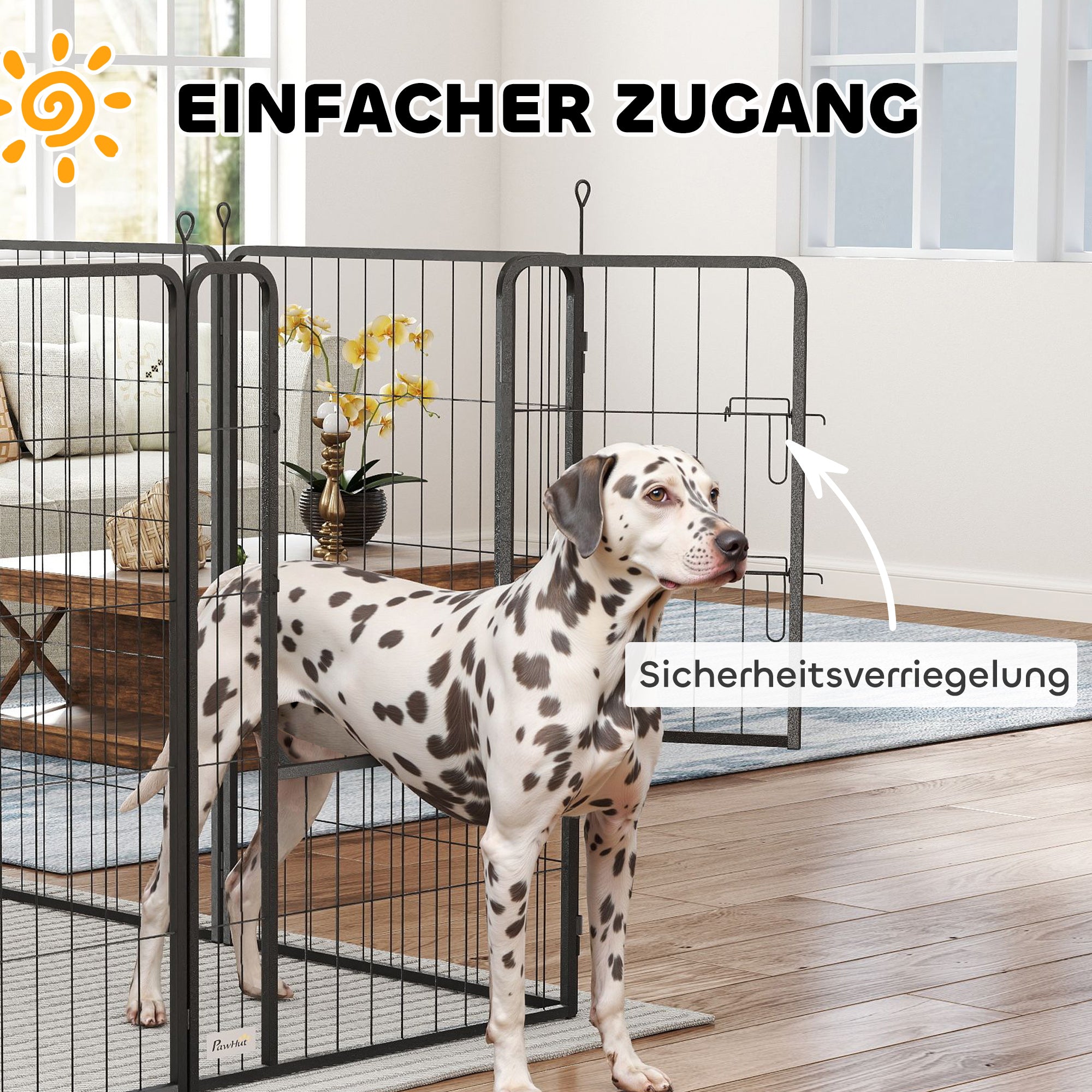 PawHut Welpenlaufstall 8-eckig Welpenauslauf mit 8 Gitterplatten Tür Erdspießen flexibel faltbar 100cm hoch