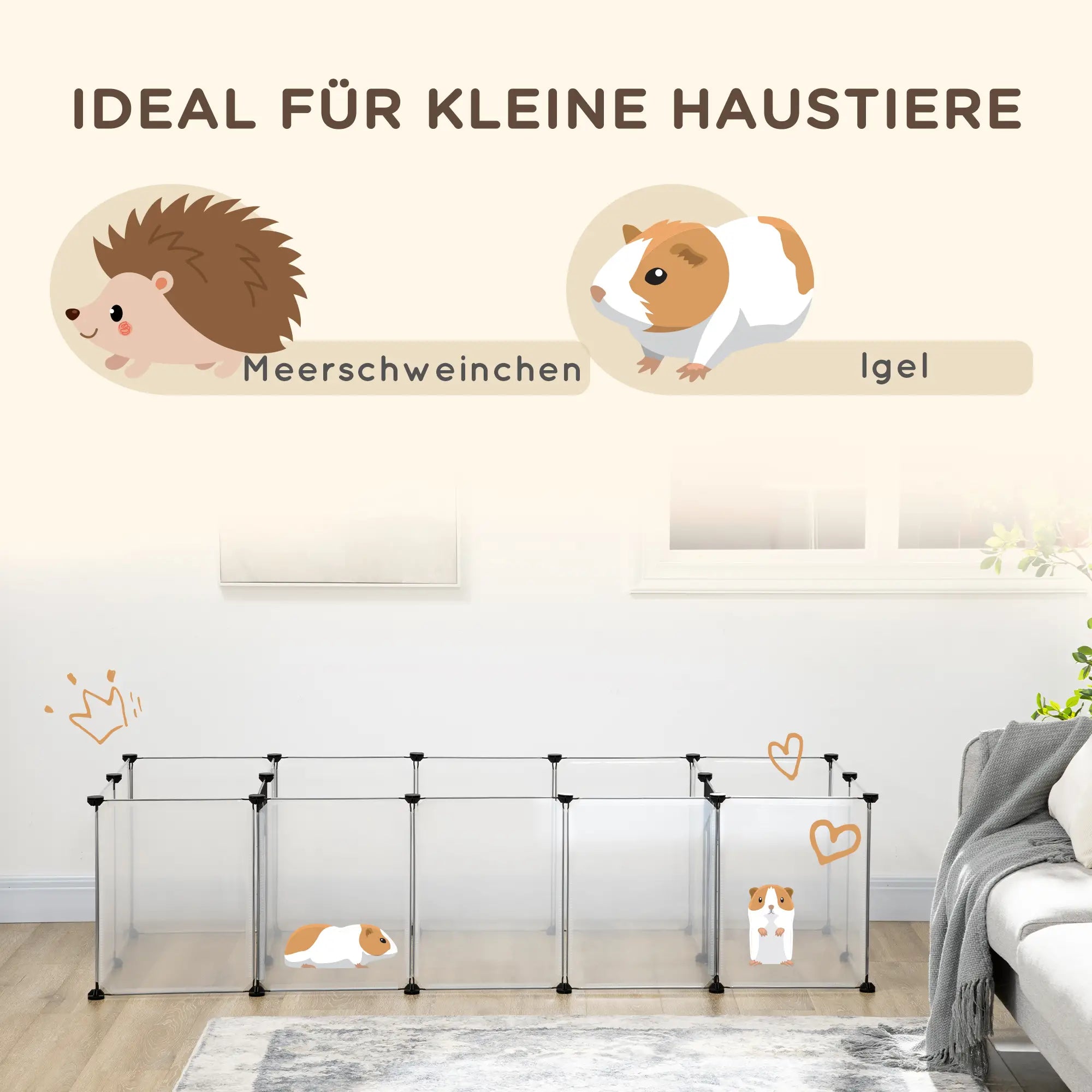 PawHut Kleintierkäfig Meerschweinchengehege modular erweiterbar