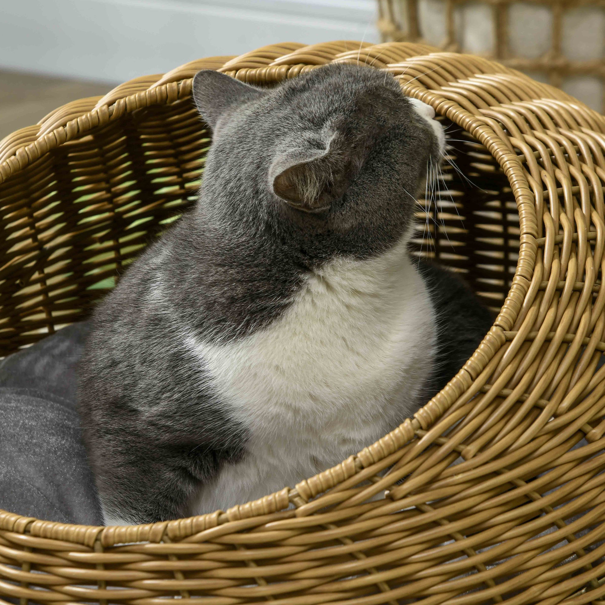 PawHut Katzenhöhle mit waschbarem Kissen, für Tiere bis 4 kg, Indoor, Kunst-Rattan, Ø50 x 31 cm, Hellbraun
