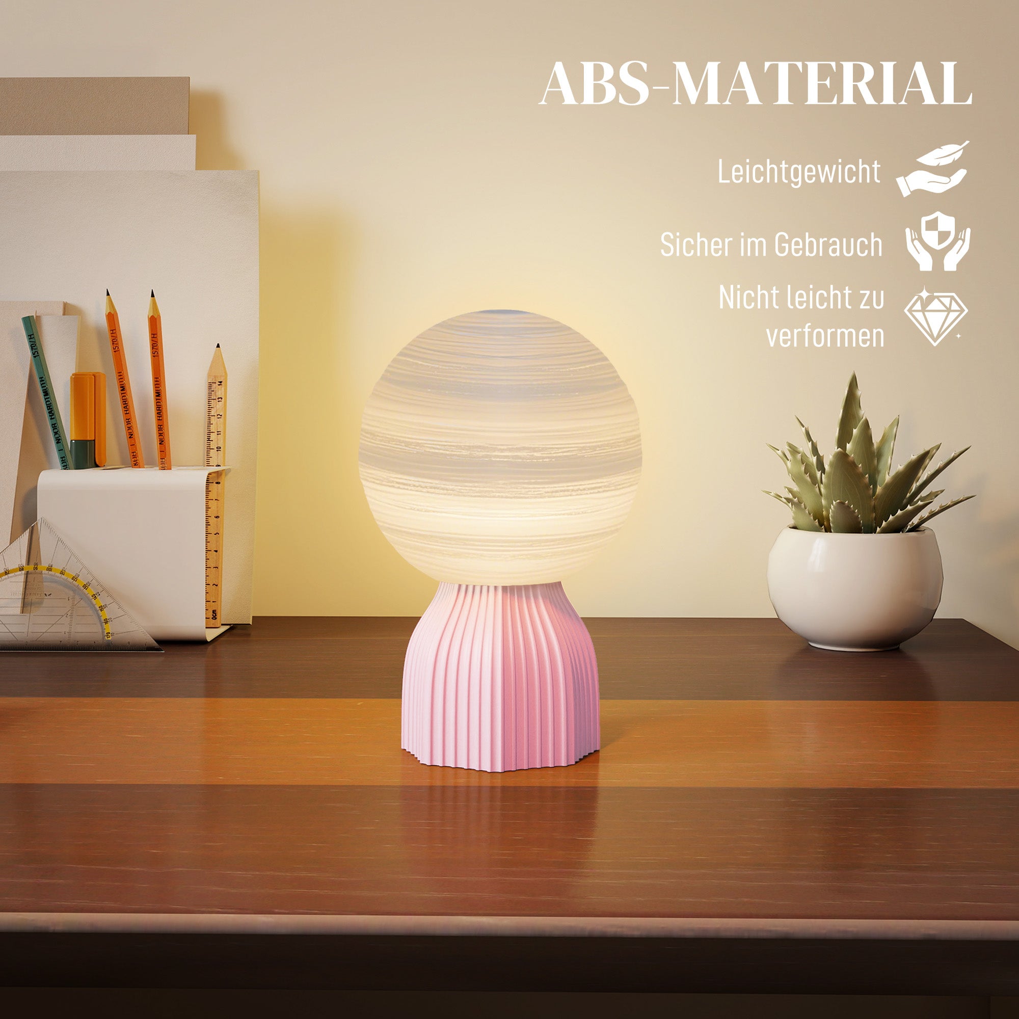 HOMCOM Tischlampen-Set in Planeten-Optik, 3-farbig, USB, Kunststoff, Weiß