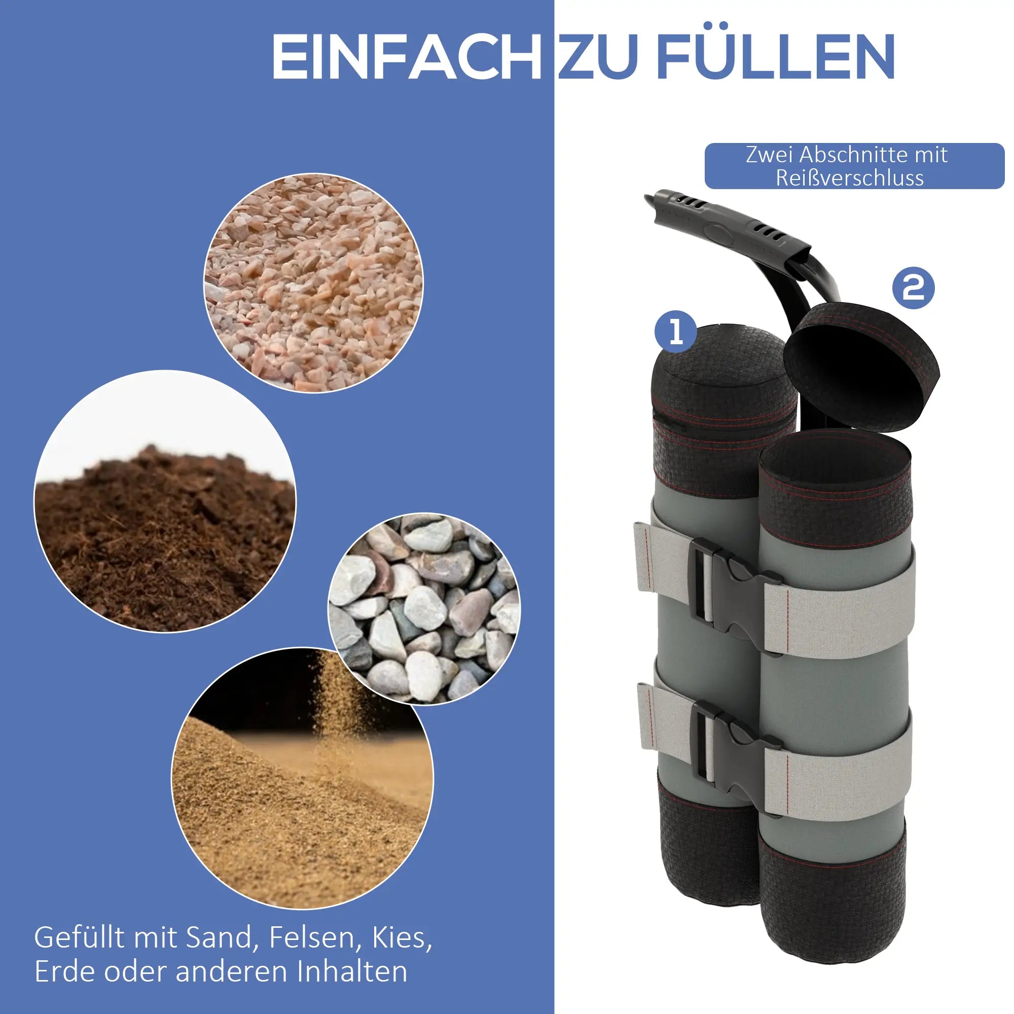 Pavillon Sandsäcke 4er Set, mit Griff, Grau/Schwarz
