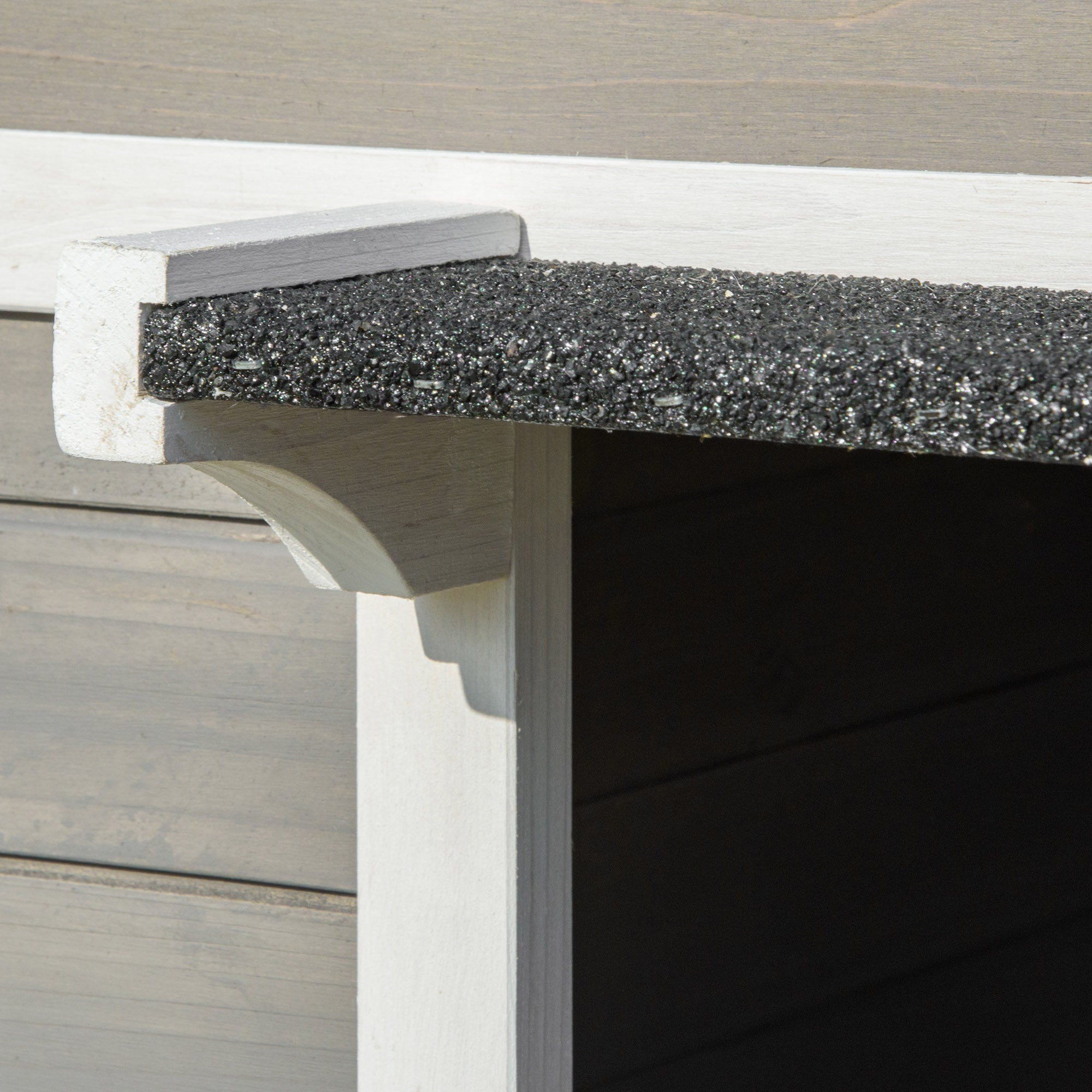 PawHut Katzenhaus aus Holz Winterfest wasserdicht Katzenhütte mit Asphaltdach  Terrasse Katzenhöhle Katzenkiste Outdoor Schutzhütte für Draußen Garten Balkon 115 x 66,5 x 74,7 cm Grau+Weiß