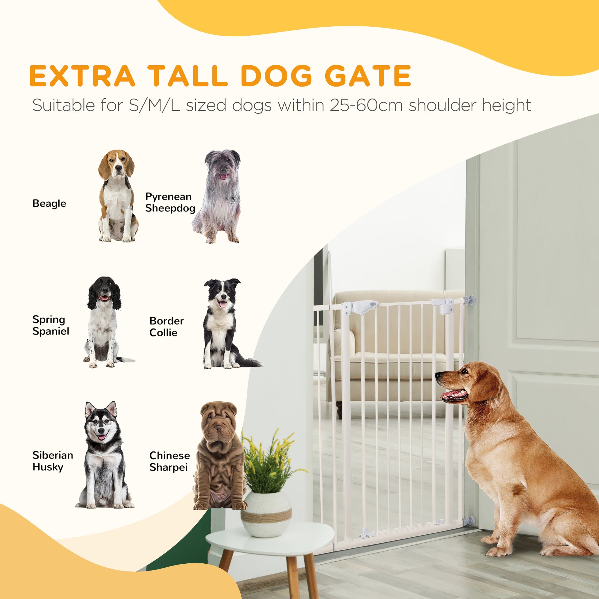 PawHut Absperrgitter für Hunde, extra hoch, Schließautomatik, Metallrahmen, 97,5 x 104,1 cm, Weiß