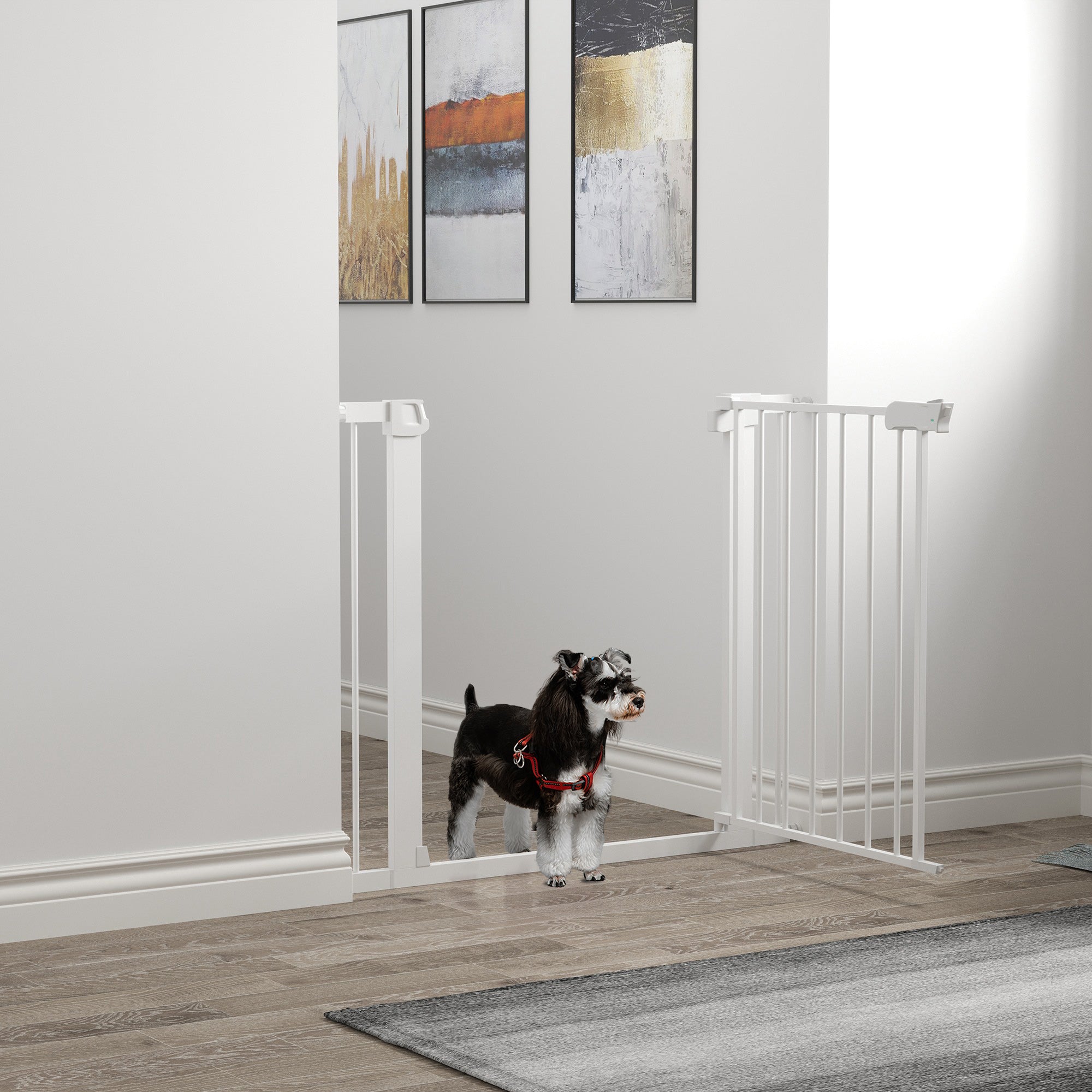 PawHut Türgitter, Montage ohne Bohren, verstellbare Breite 75-96 cm, einhändiges Öffnen, Metall, Weiß, Auto-Close Baby Schutzgitter