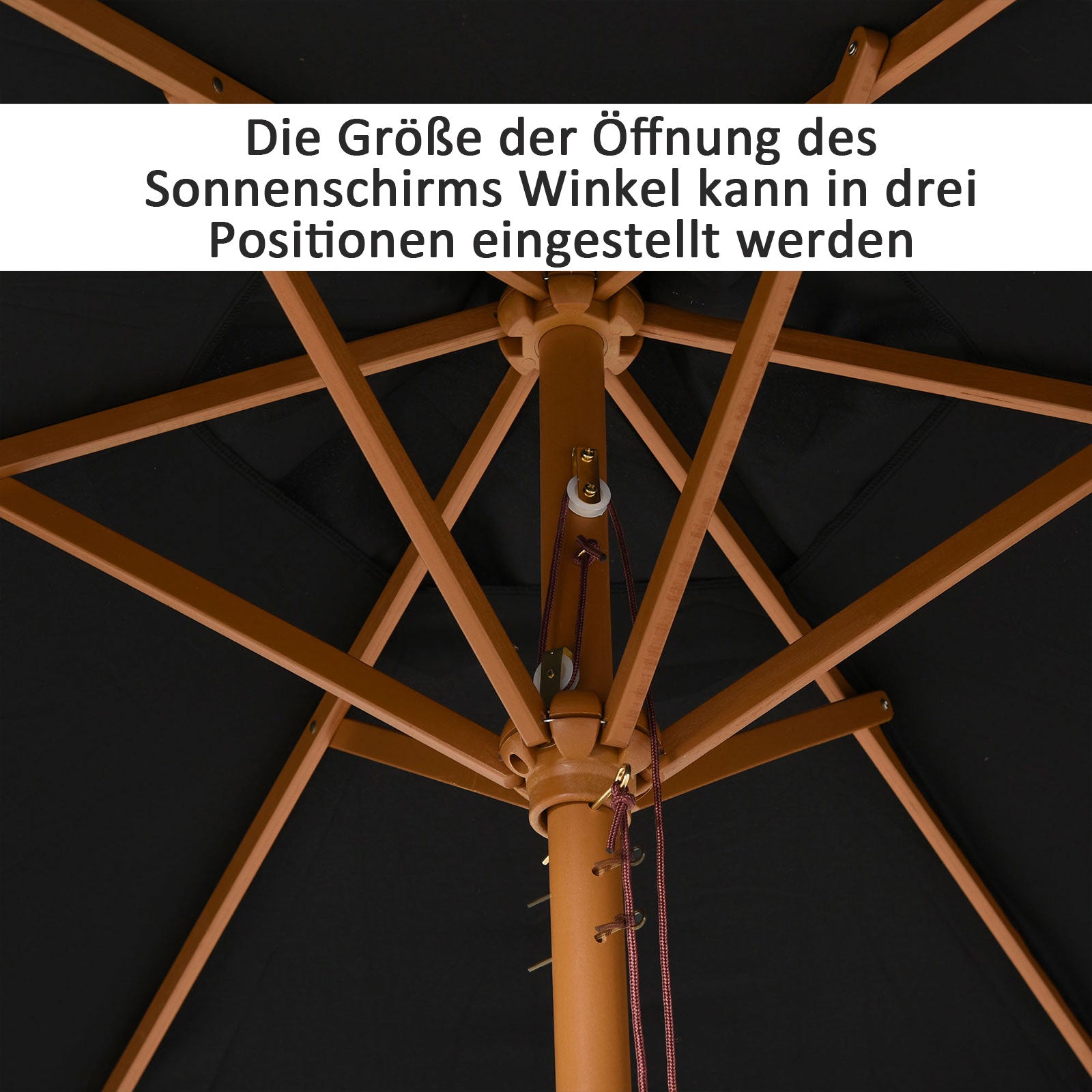 Outsunny Sonnenschirm Ø 250 cm, Sonnenschirm mit Seilzugmechanismus Balkonschirm Strandschirm aus Bambus windfest Marktschirm Sonnenschutz für Balkon Terrasse Garten, Schwarz