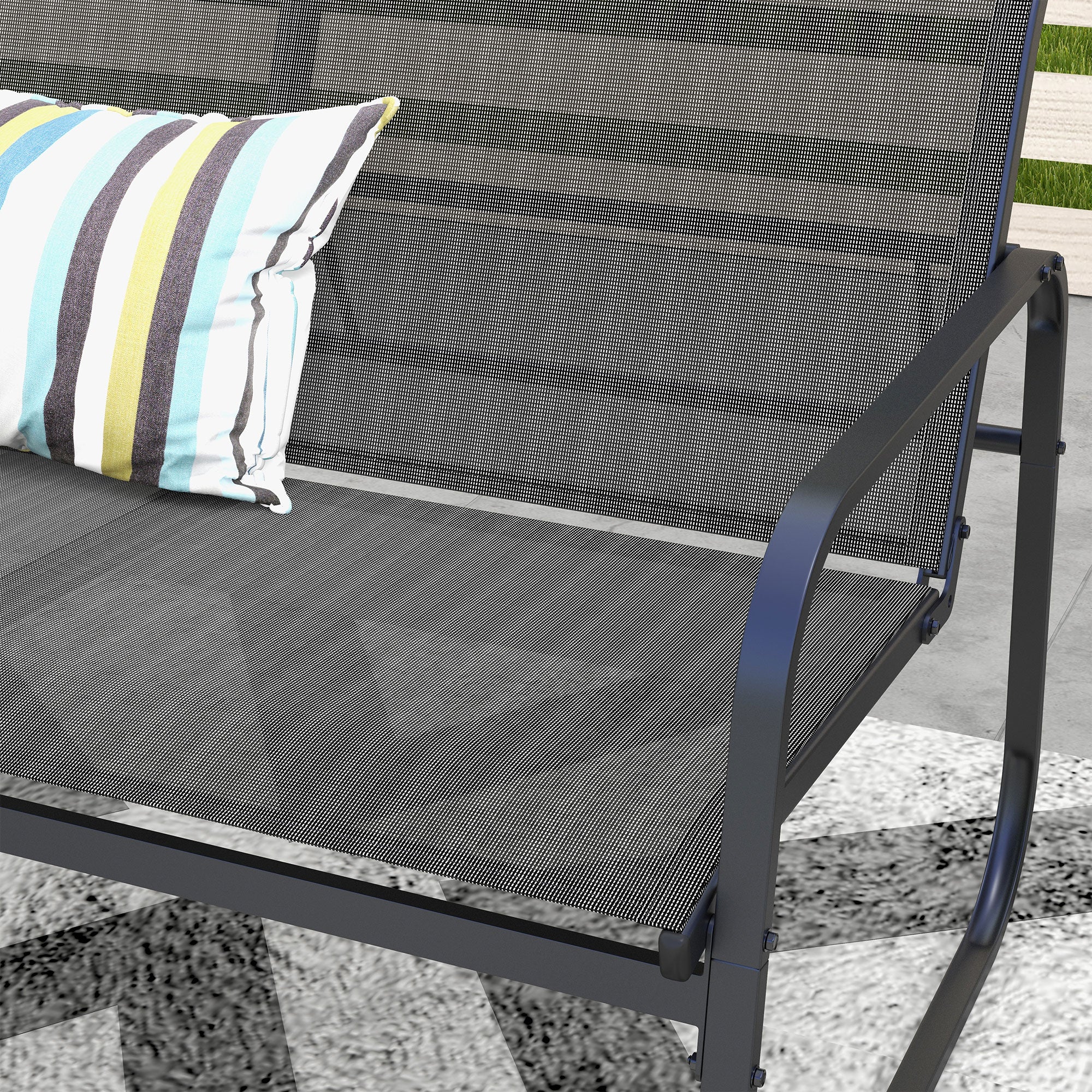 Outsunny 4-teilige Gartengarnitur, 2 Sessel, 2-Sitzer-Sofa, Tisch mit Glasplatte, atmungsaktiver Stoff, Metallrahmen, Schwarz