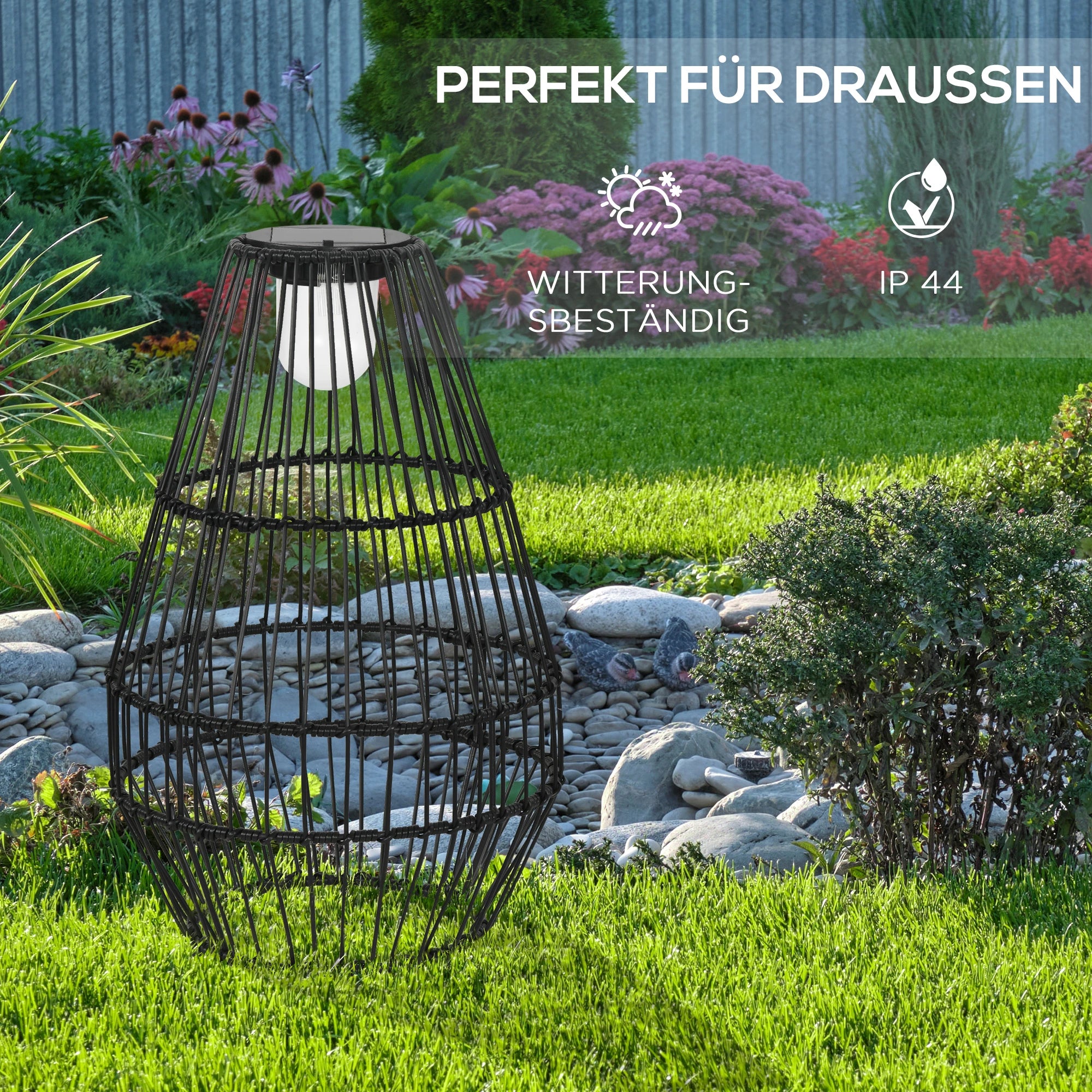 Outsunny Solar Gartenleuchte Rattanoptik warmweiß LED Außen