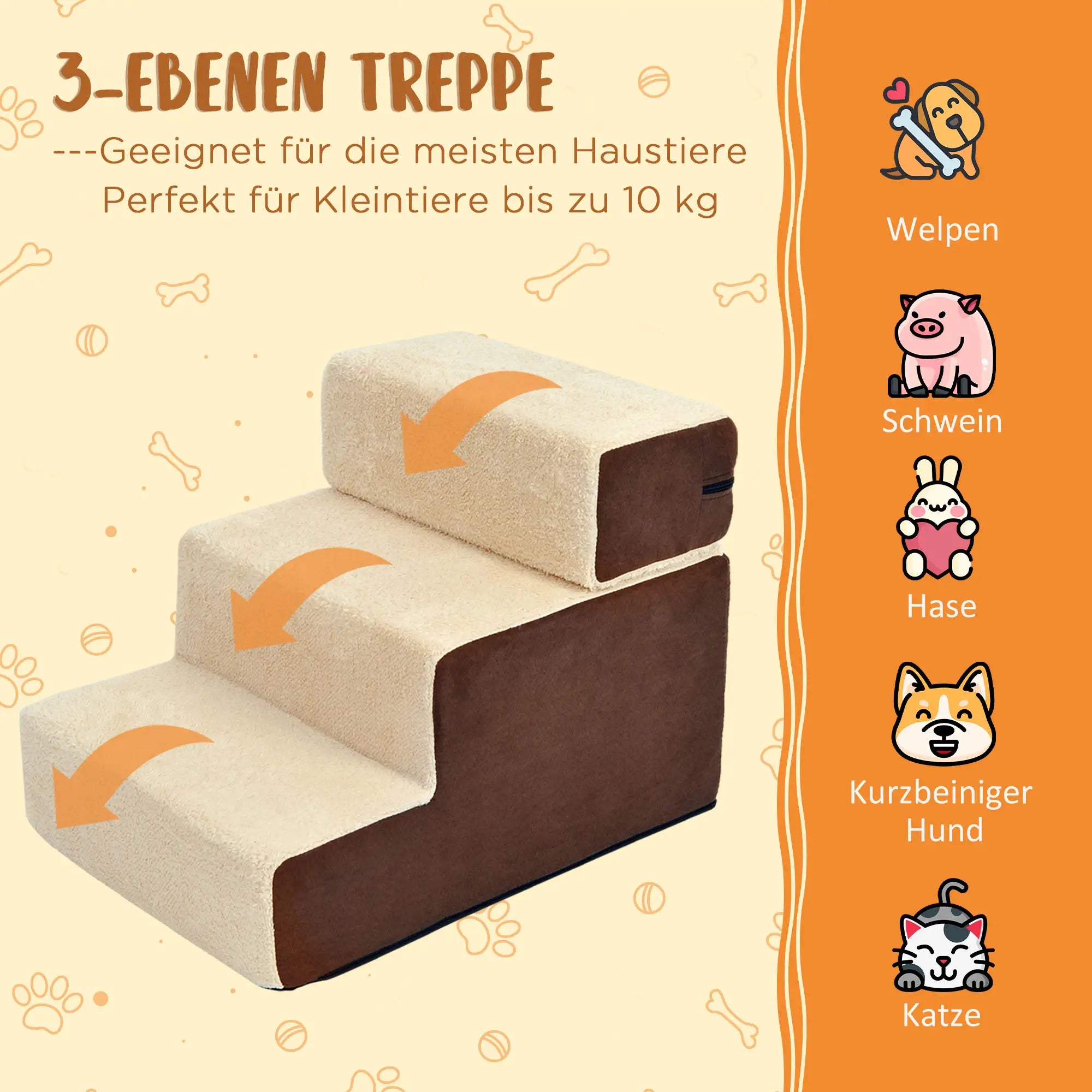 PawHut Hundetreppe mit abnehmbarer Stufe und Kuschelplüsch