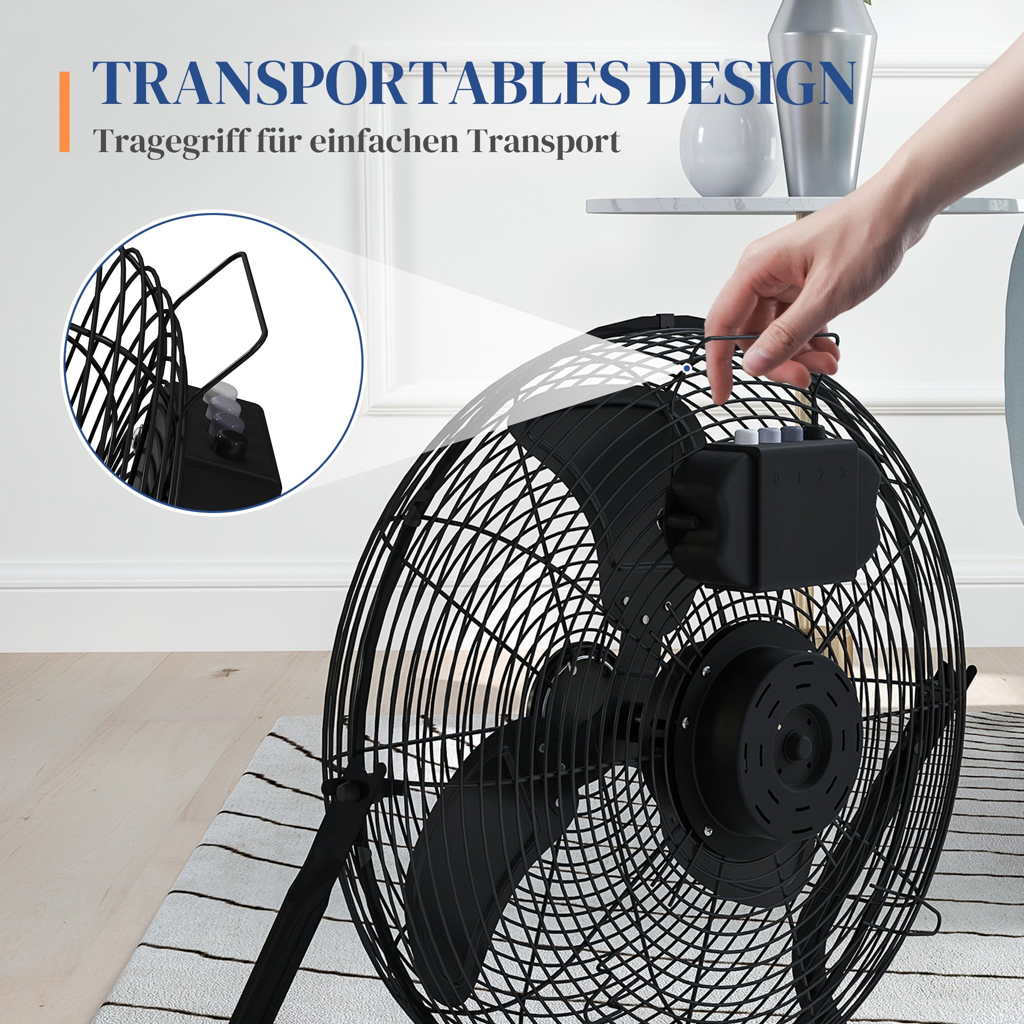 HOMCOM Tischventilator Elektrischer Ventilator mit 4 Geschwindigkeitsstufen, um 120° verstellbarer Winkel Schwarz