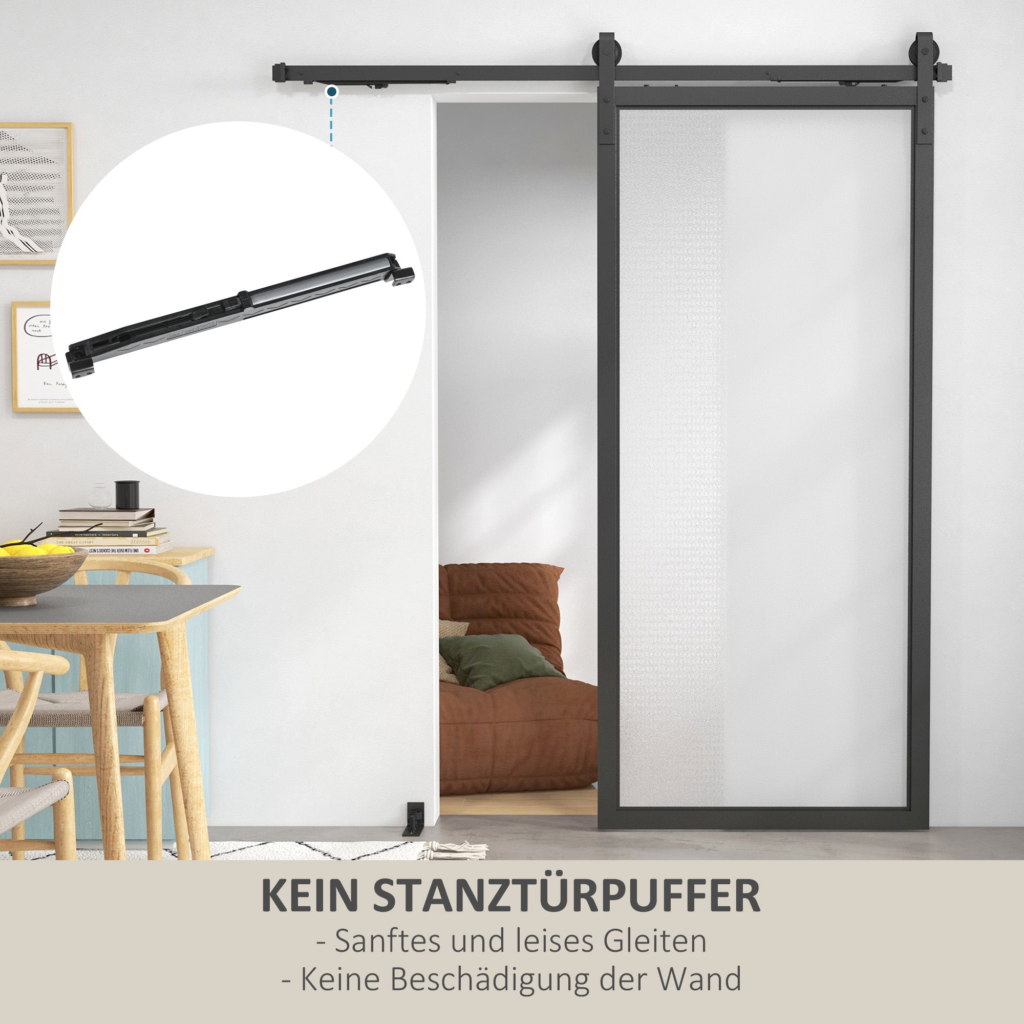 HOMCOM Schiebetür-Bausatz, leise & leichtgängig, für Holz- & Zementwände, 183cm, Stahl, Schwarz