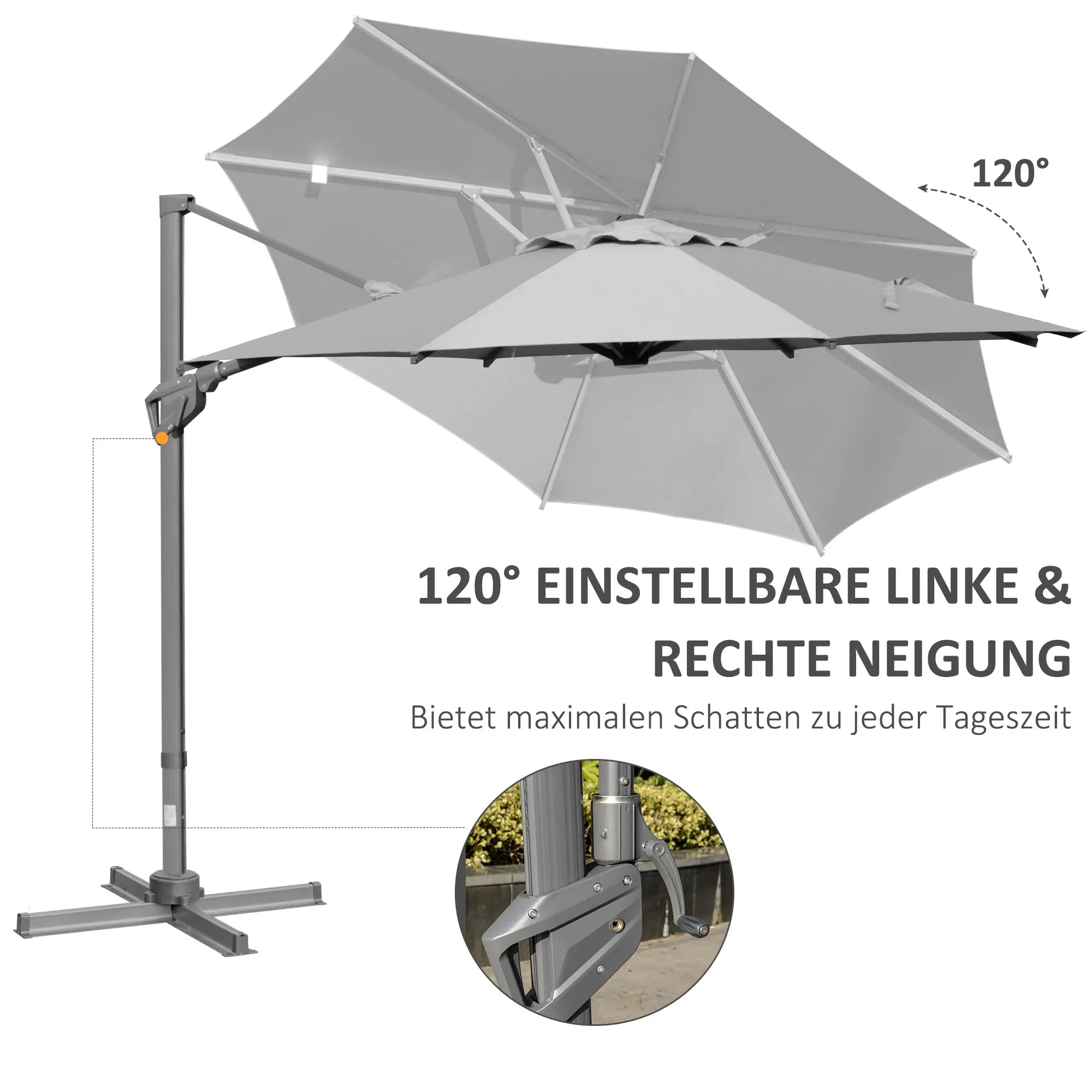 Outsunny Ampelschirm Ø300 cm Dunkelgrau mit Kurbel