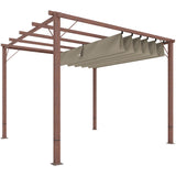 Outsunny 3 x 3 m Garten-Pergola, Verstellbares Terrassendach, Aluminium-Rahmen, UPF30+ Sonnenschutz, Naturholz, 299cm x 296cm x 232cm