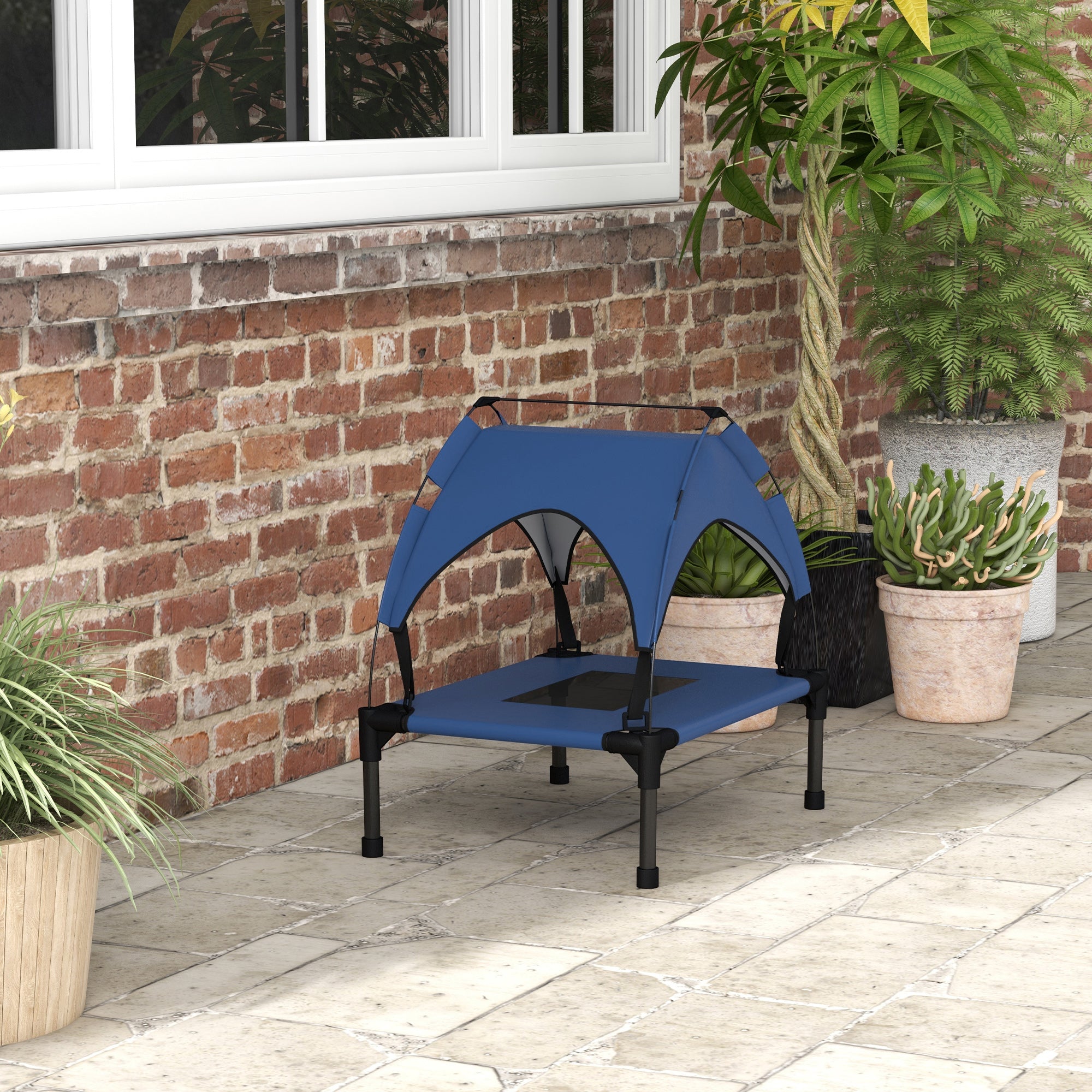PawHut Hundebett mit Dach, Outdoor, tragbar, wasserabweisend, bis 30 kg, 61 x 46 x 63 cm, Dunkelblau