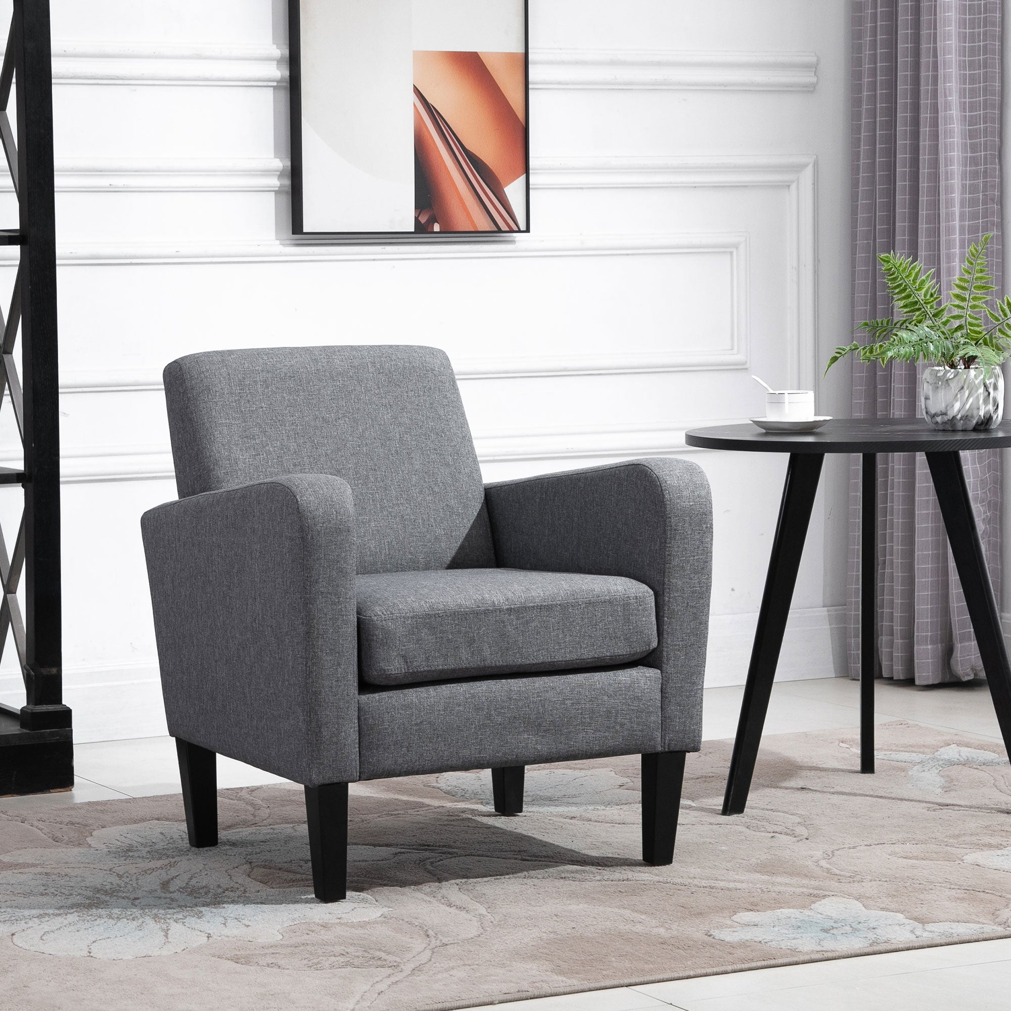 HOMCOM Einzelsessel, Relaxsessel, Polstersessel mit Holzfüßen, Stoff in Leinenoptik, 66 x 72 x 74 cm, Hellgrau