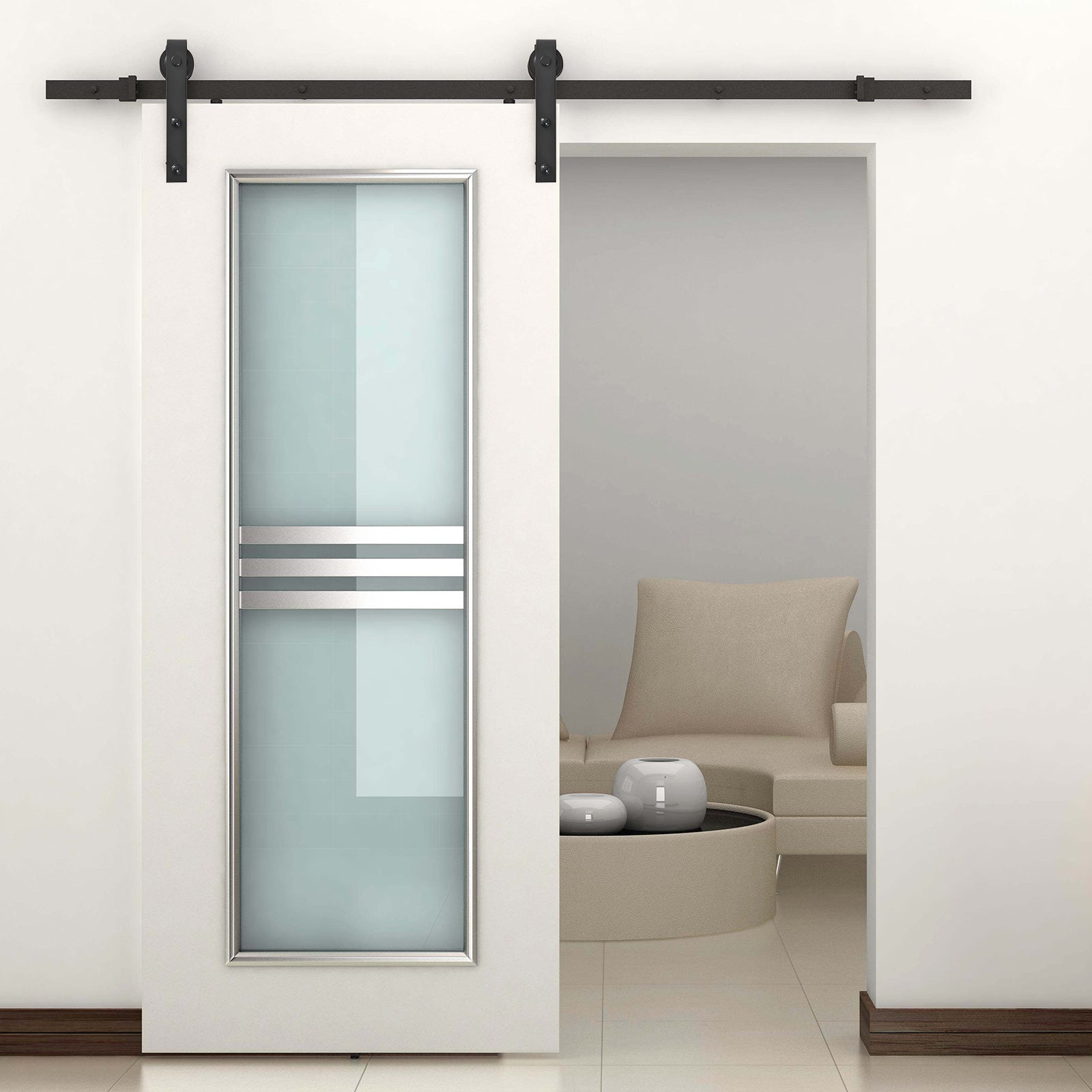 HOMCOM Gleitschienen-Bausatz für Schiebetür, bis 90 kg, Kohlenstoffstahl, 200 cm, Schwarz, inkl. Werkzeuge