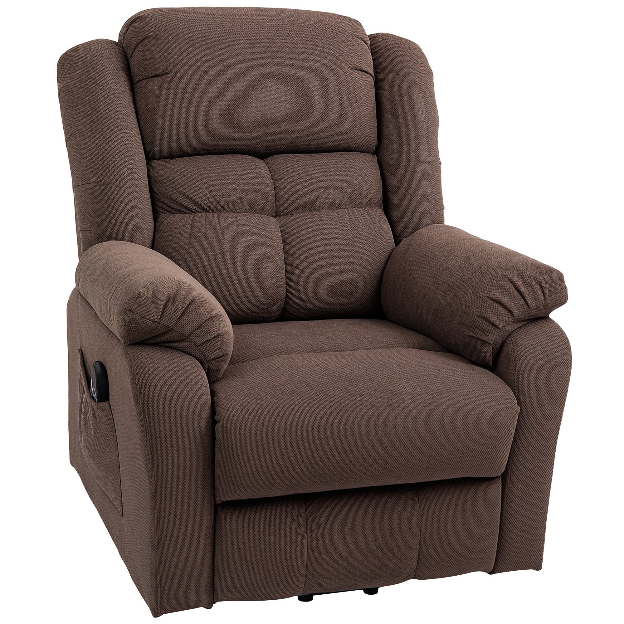 HOMCOM Aufstehsessel mit Massagefunktion und Lendenheizung, Recliner-Sessel mit Fernbedienungen und Seitentaschen, Dunkelbraun