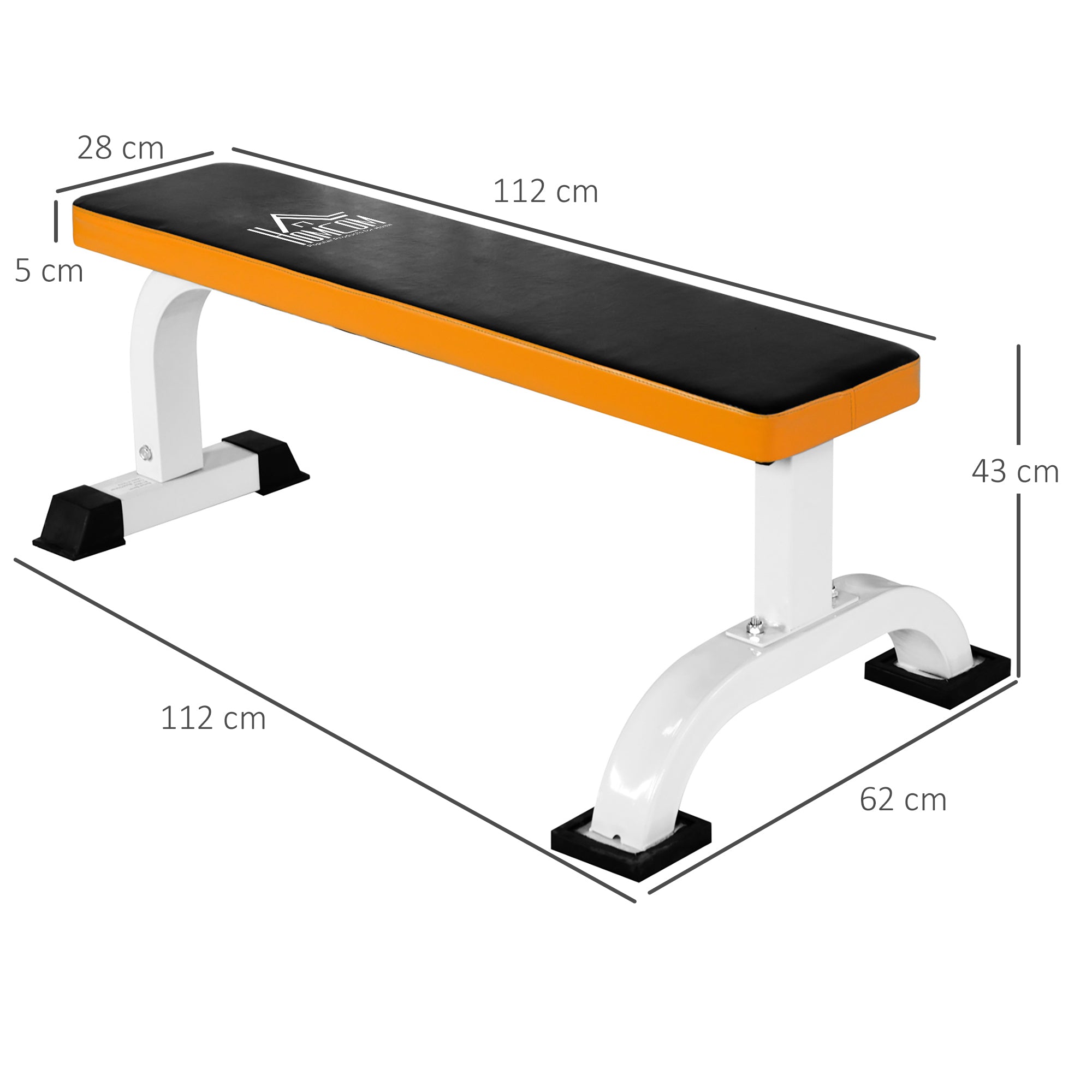 HOMCOM Hantelbank, Flachbank, Fitnessbank, Multifunktion Trainingsbank für zuhause Krafttraining, Stahl, Schwarz, 112x 62 x 43 cm
