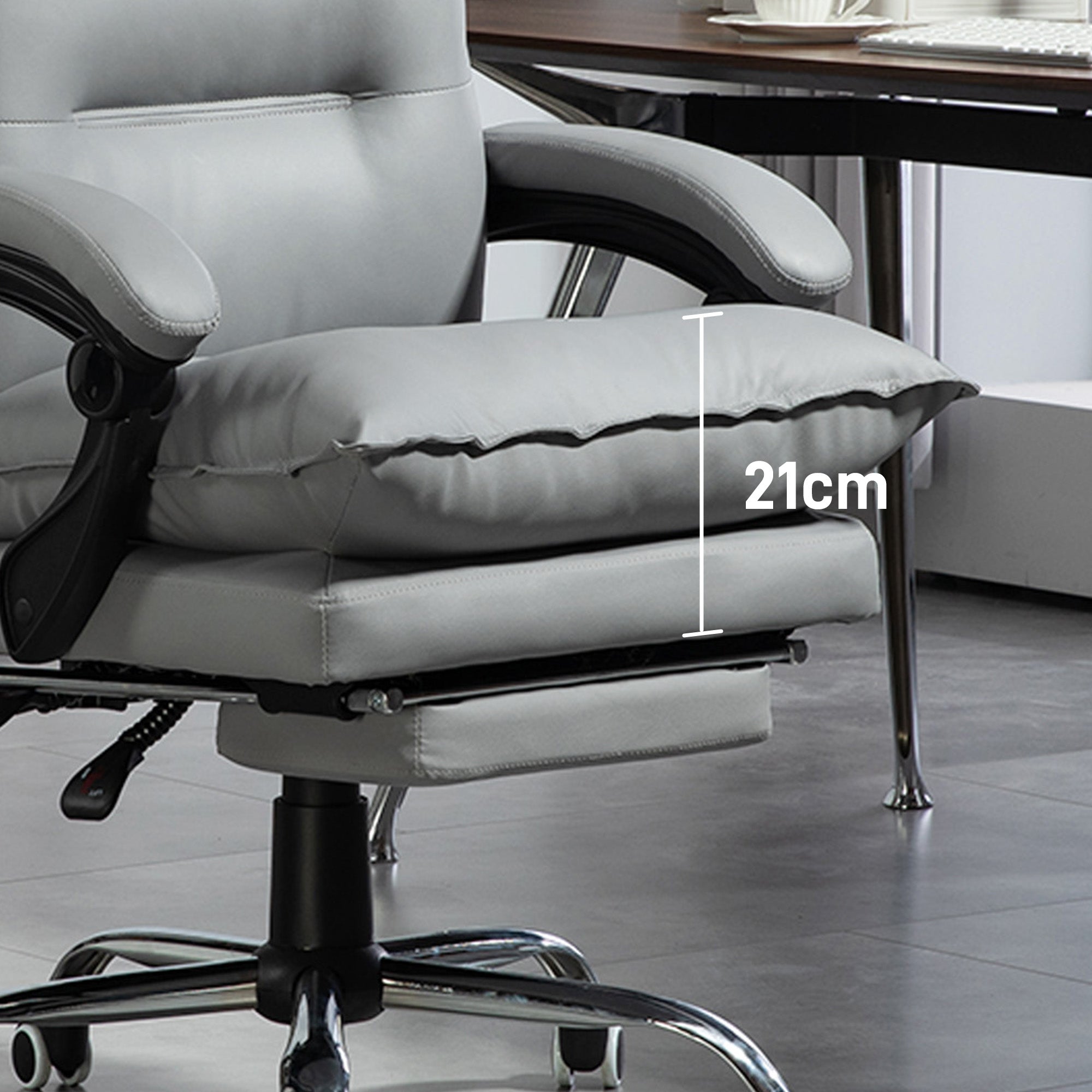 Vinsetto Ergonomischer Bürostuhl, verstellbare Sitzhöhe, neigbare Rückenlehne, Kunstleder, Hellgrau