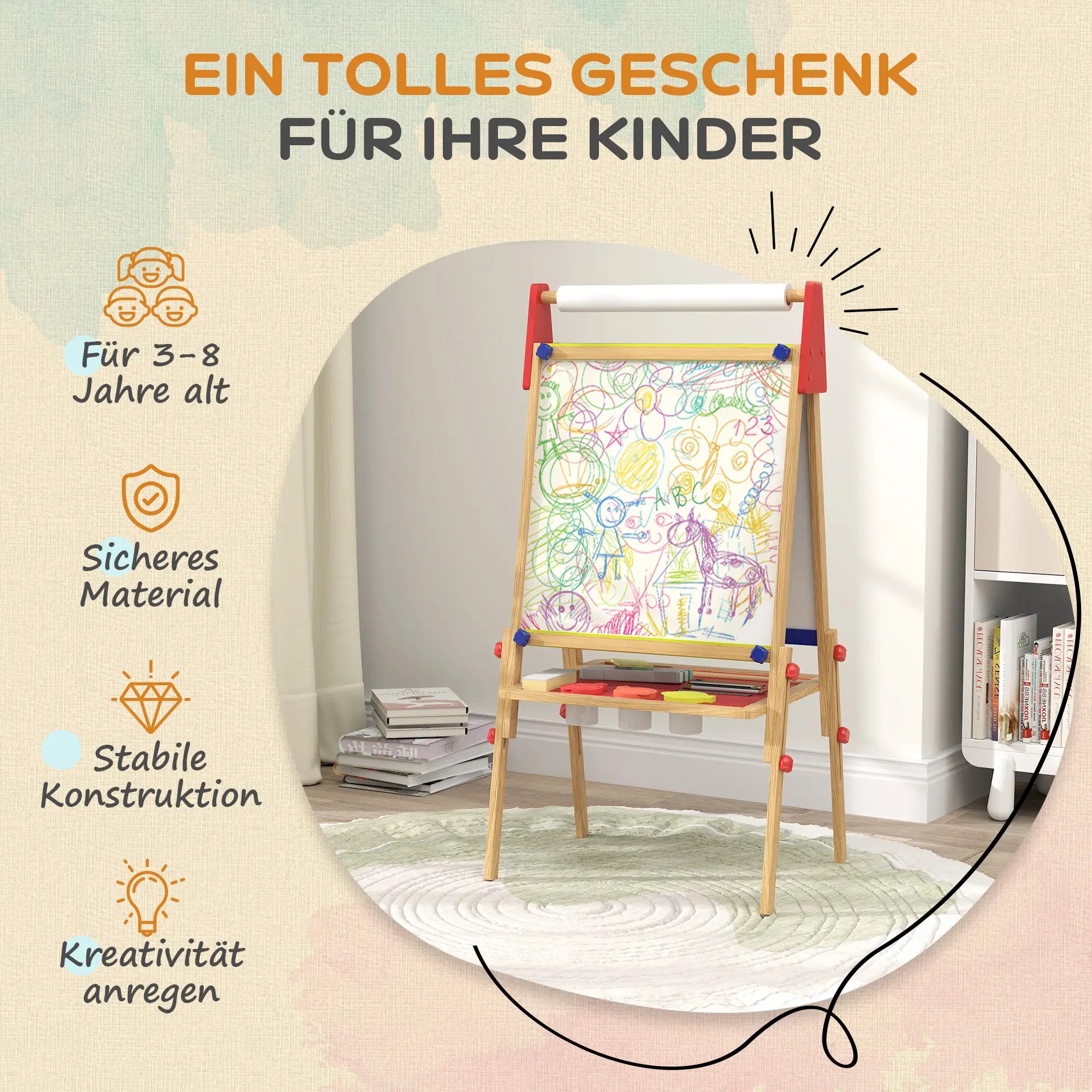 AIYAPLAY 3-in-1 Kindertafel höhenverstellbar – Naturholz