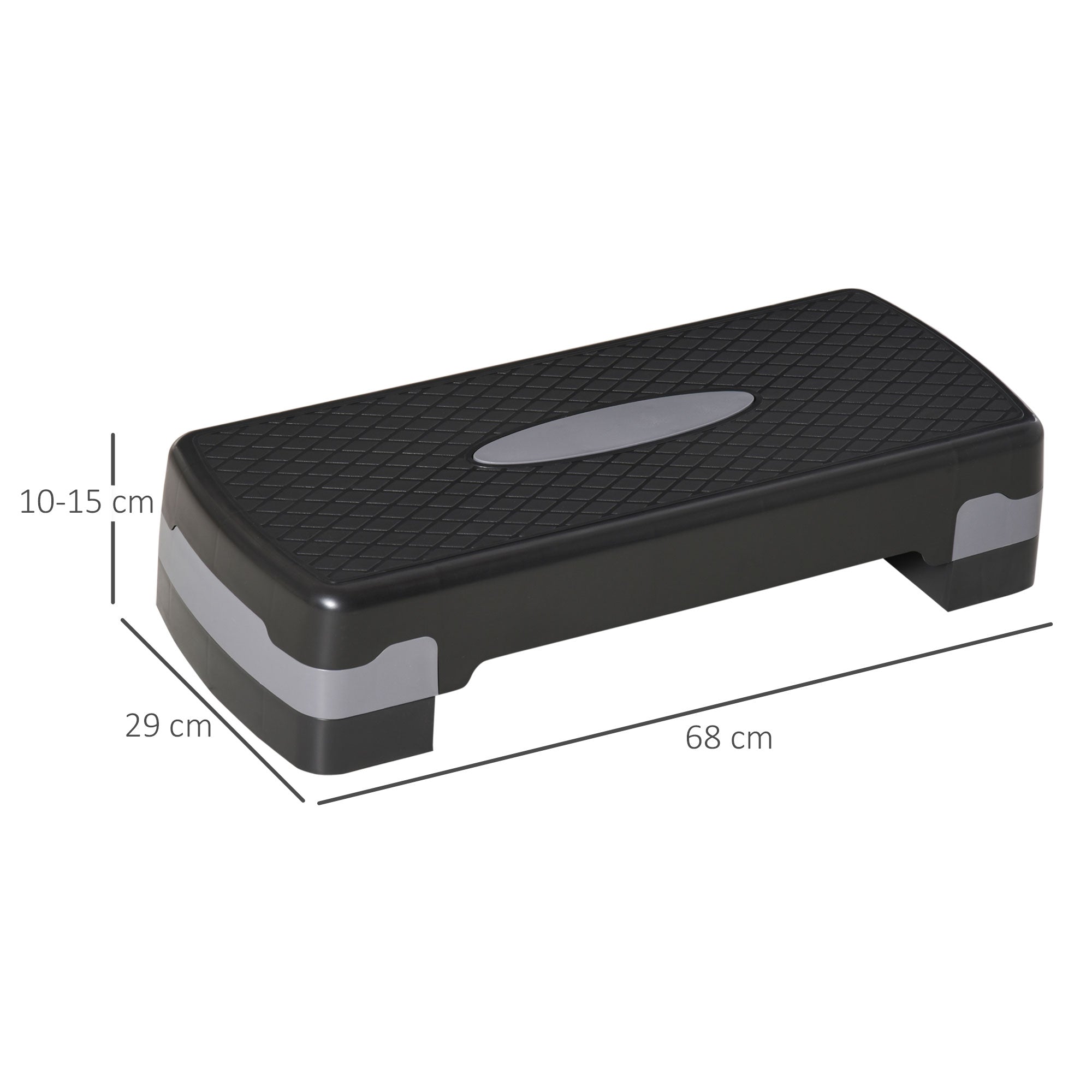 HOMCOM Steppbrett Aerobic Fitness Heimtrainer Stepper 2-stufig höhenverstellbar(10/15 cm) geeignet für den Heim und Bürogebrauch Schwarz+Grau 68 x 29 x 15 cm