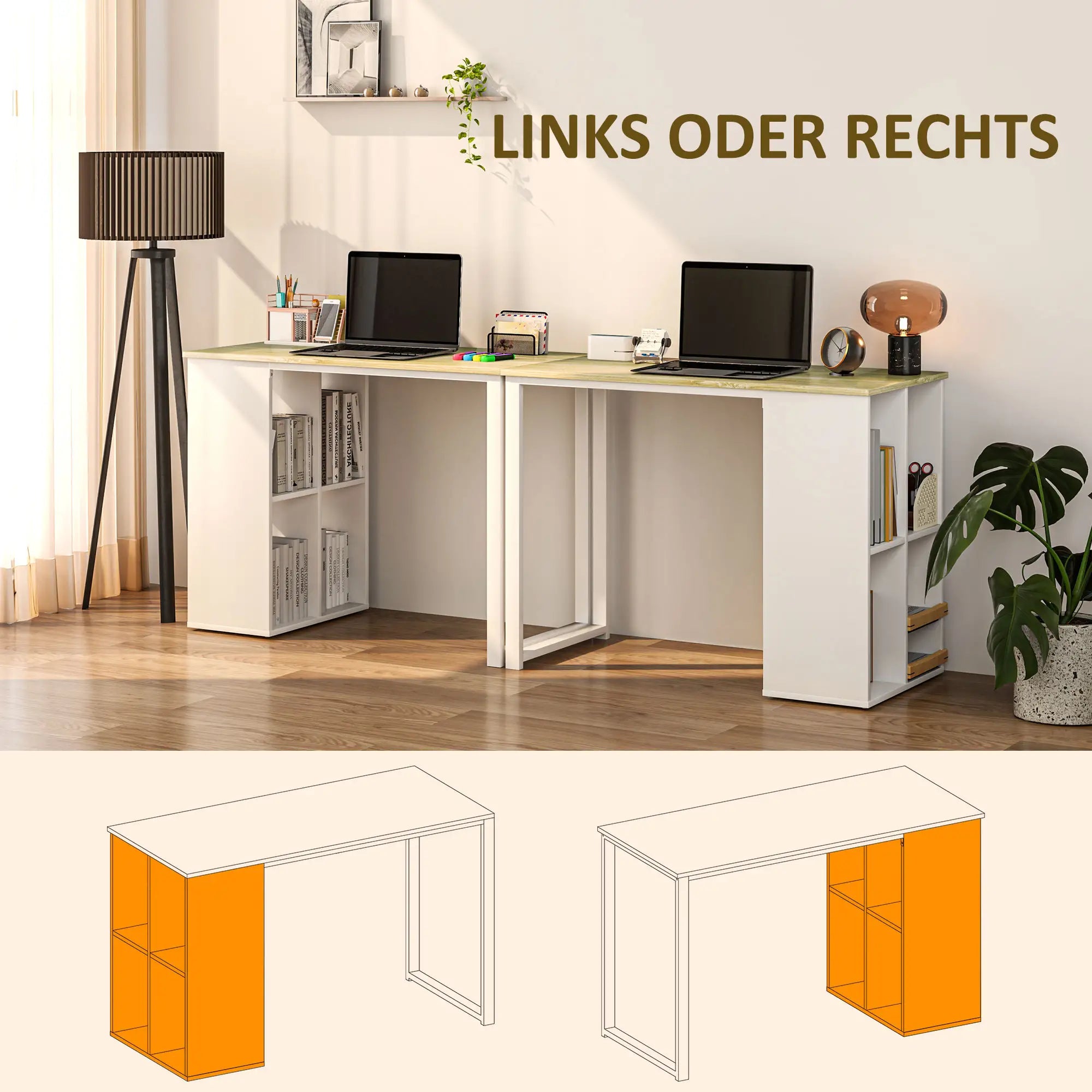 HOMCOM Kompakter Computertisch, Moderner Schreibtisch mit Stauraum-Fächern, für kleine Räume, 100 x 54 x 75 cm, Weiß