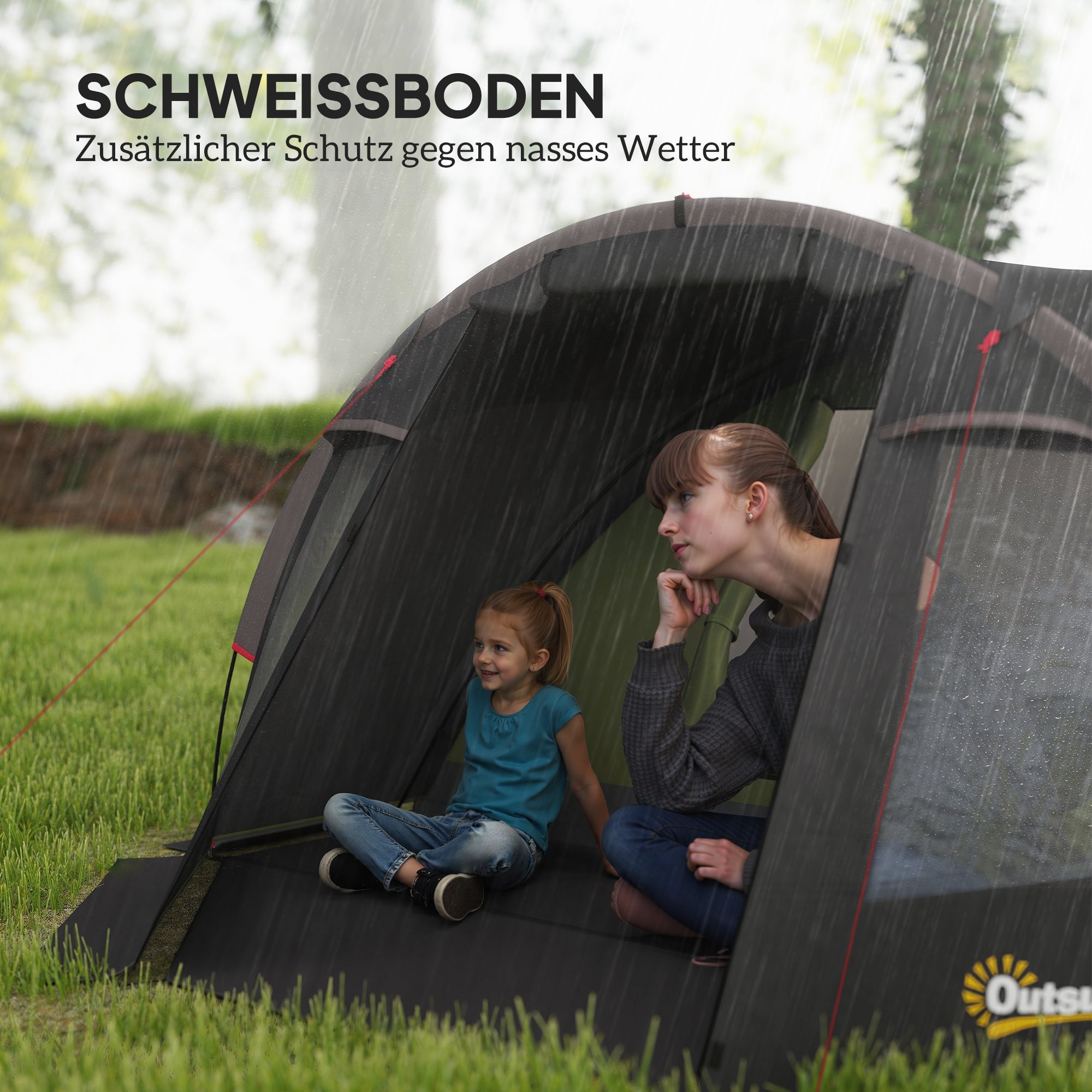 Outsunny Tunnelzelt für 4 Personen leicht, stabil wasserdicht UV 50+ Campingzelt mit Vordach Doppeltür Schwarz