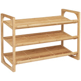 HOMCOM Schuhregal für 9 Schuhpaare, 3 Etagen, erhöhte Kanten, Bambusholz, 76 x 33 x 51 cm, 76cm x 33cm x 51cm