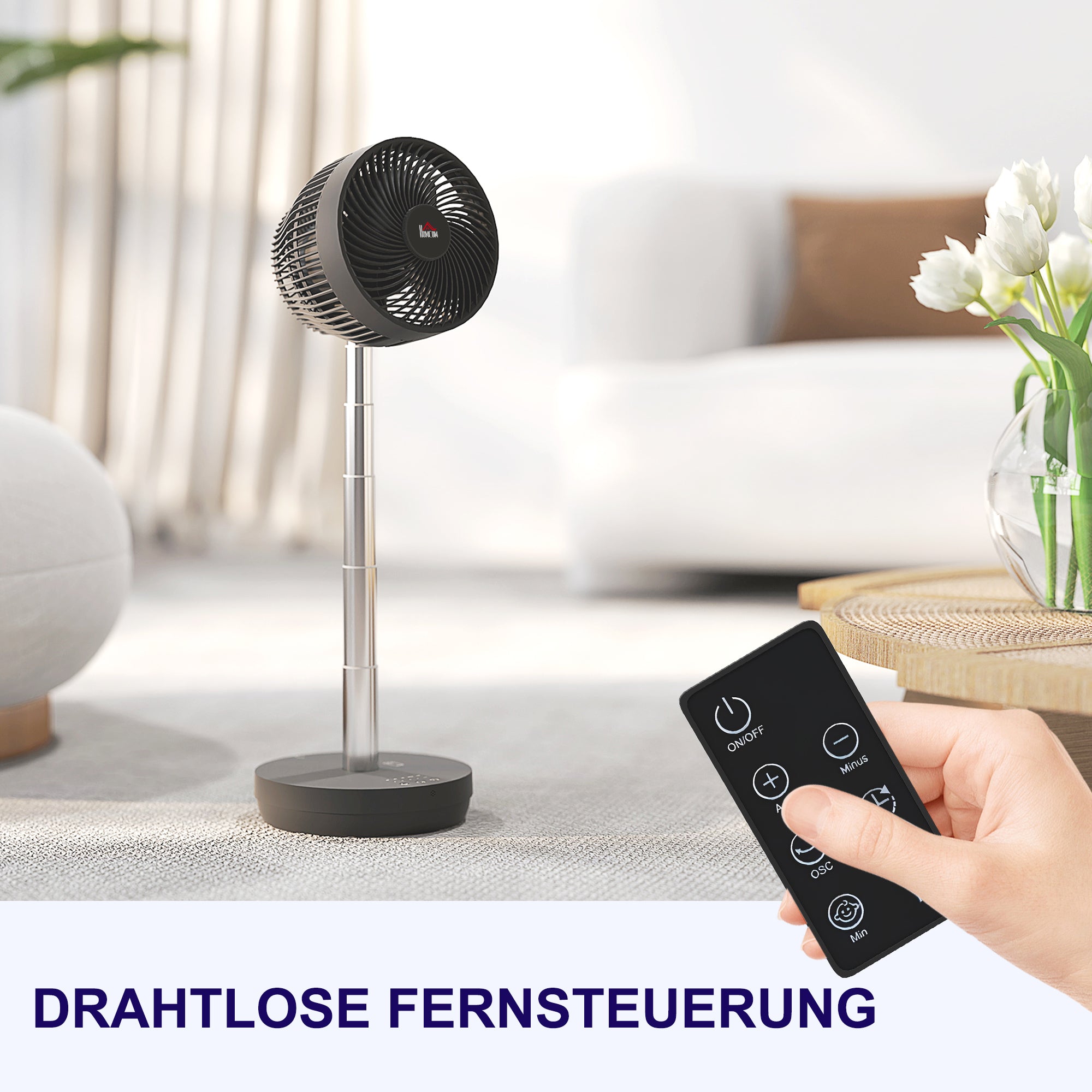 HOMCOM Ventilator, Klimaanlage mit ladbarem Akku, Fernbedienung, verstellbar, Schwarz