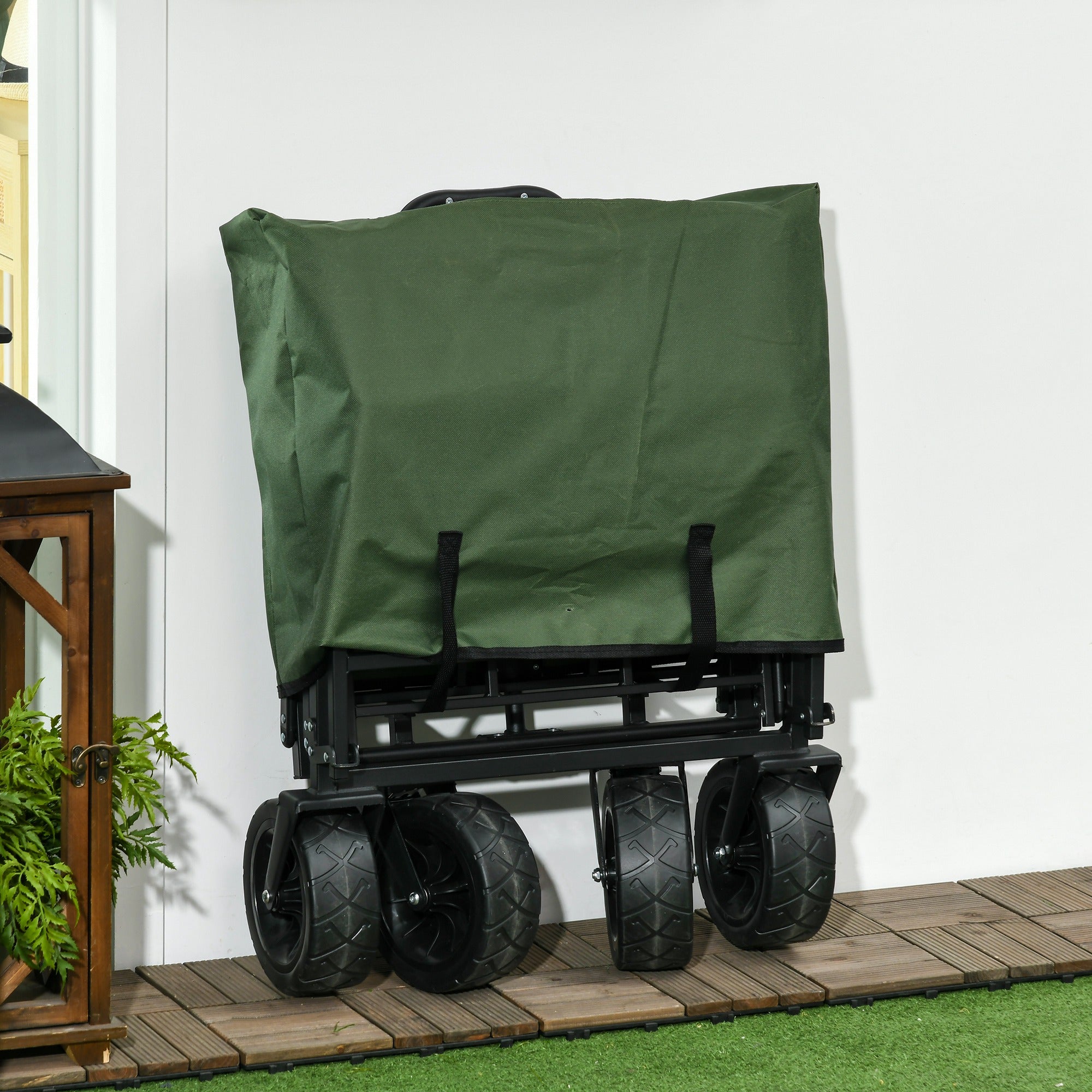 Outsunny Bollerwagen, faltbar, 110 L, bis 100 kg, Teleskopgriff, Stahlrahmen, 94 x 57 x 77-100 cm, Khaki
