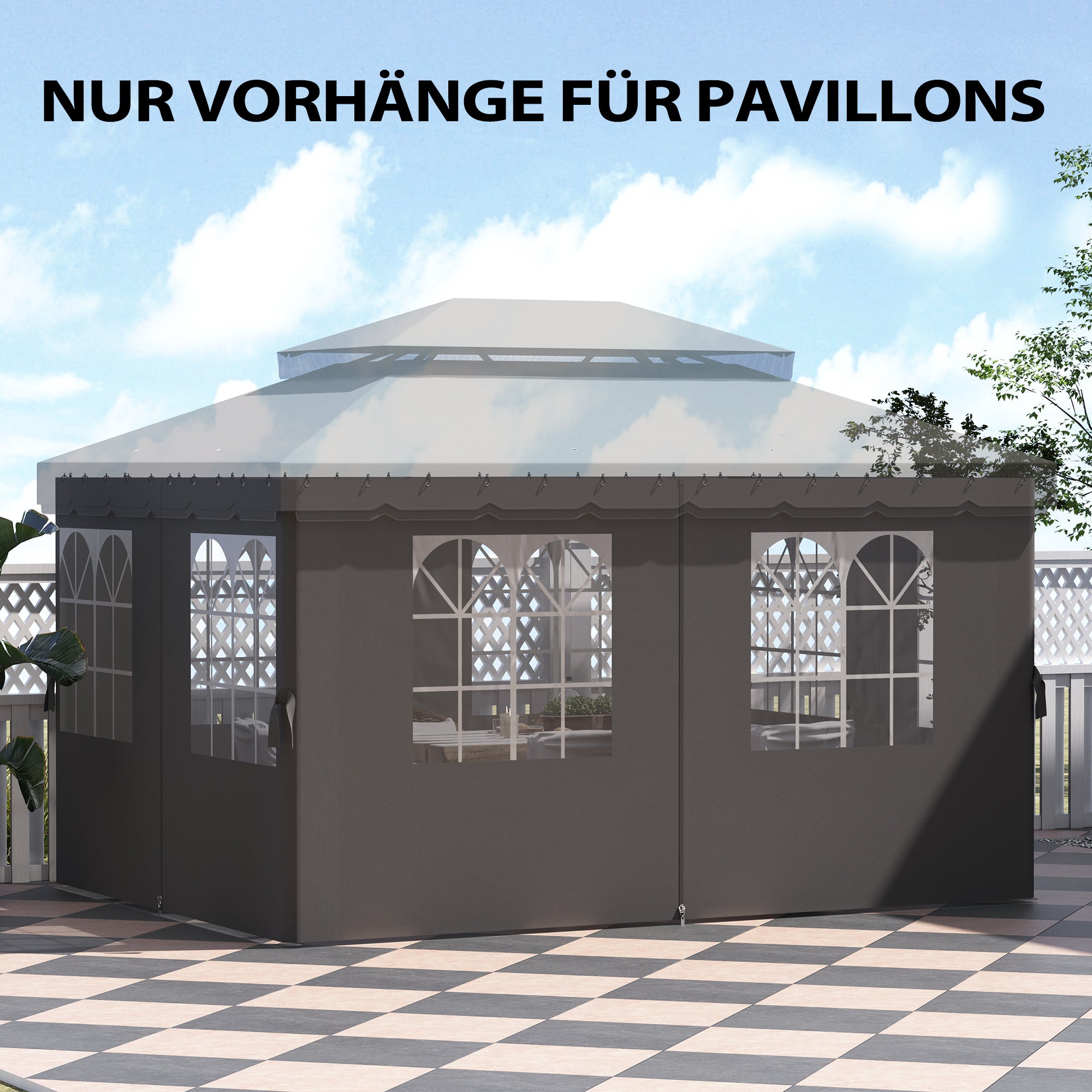 Outsunny Pavillon-Seitenwände, 4 Seitenwand-Paneele für Gartenpavillon, mit Reißverschluss, 3 x 4 m Pavillon, Dunkelgrau