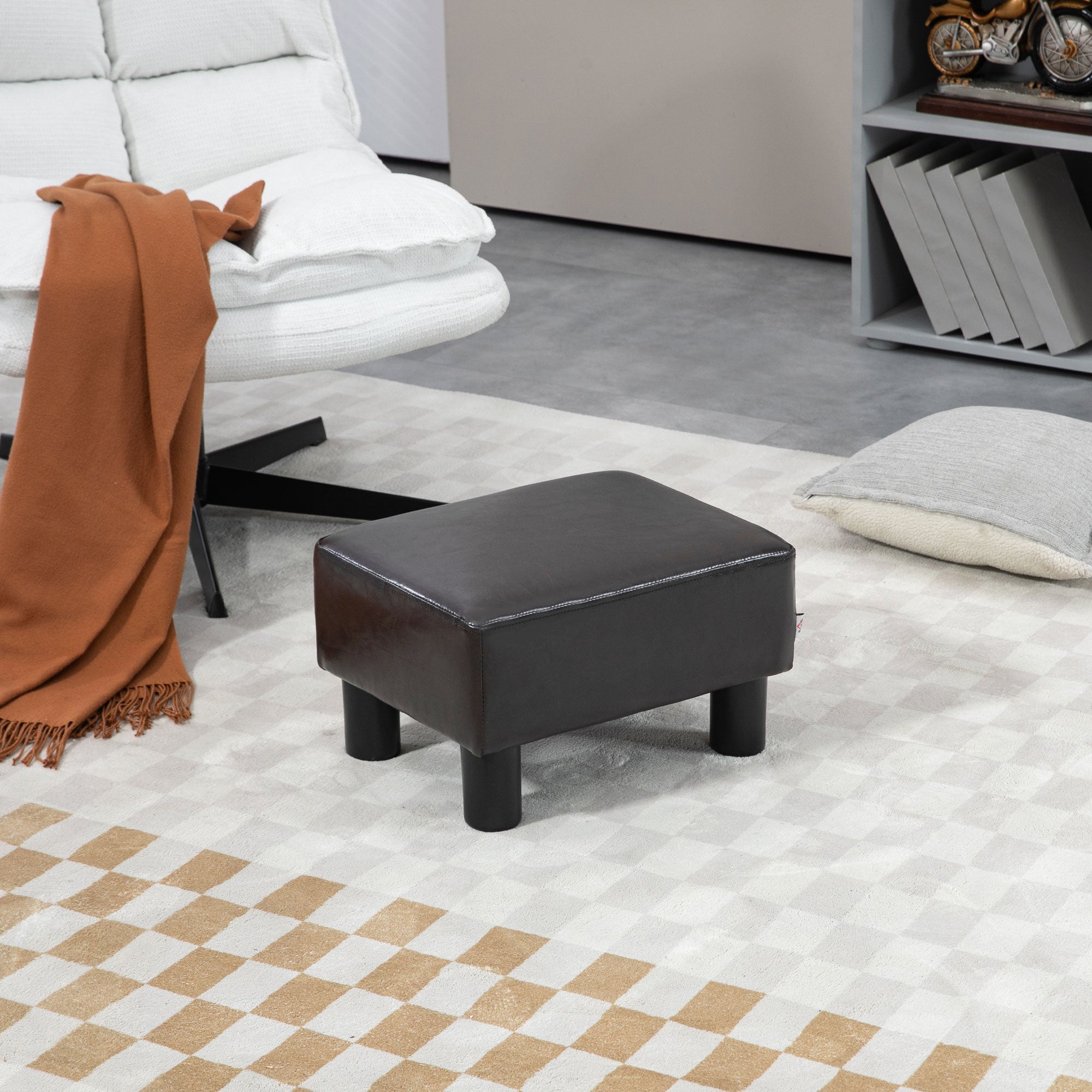 HOMCOM Hocker mit Stoffbezug in Kunstlederoptik, bis 110 kg, Kaffee, 40 x 30 x 24cm