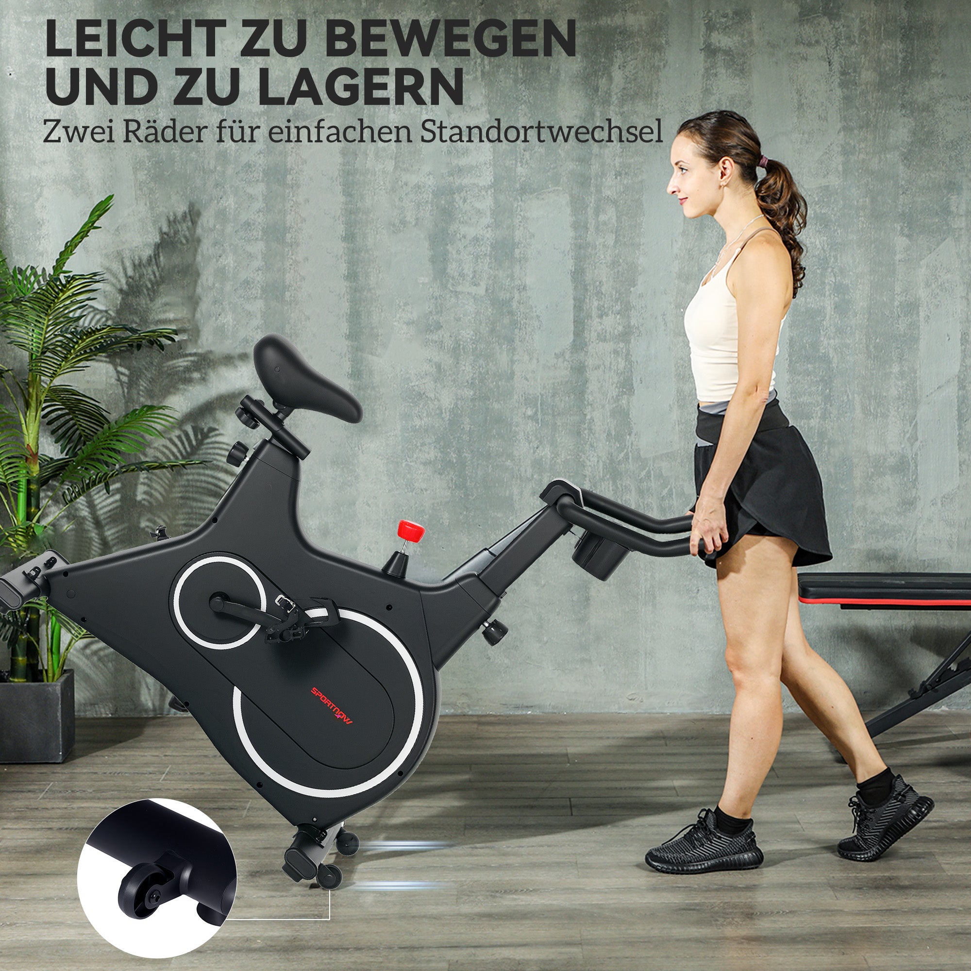 SPORTNOW Heimtrainer Fahrrad, Fitness-Bike mit LCD-Monitor, Tablet-Halter, Flaschenhalter, bequemer Sitz, kompakt, Schwarz