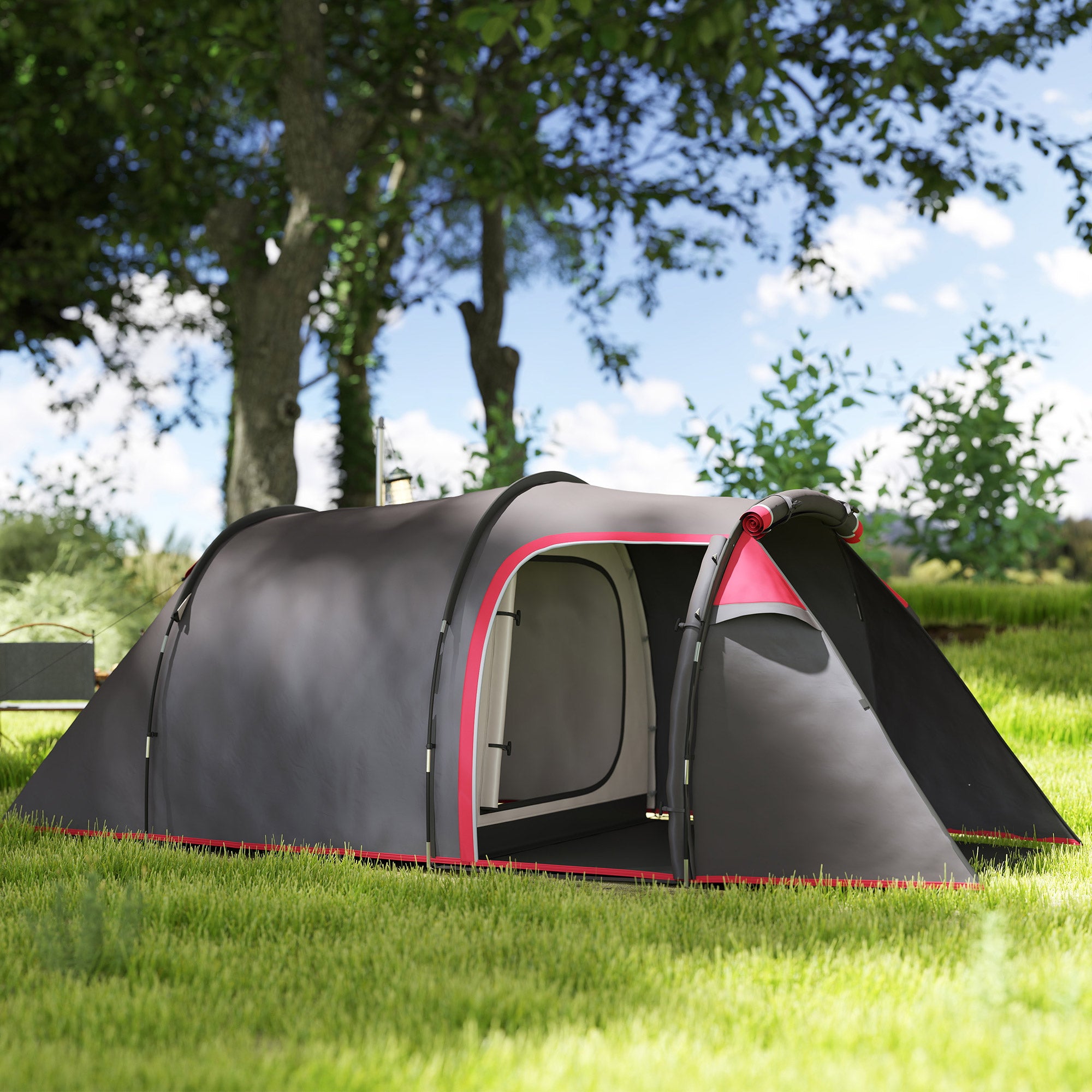 Outsunny Campingzelt, Wurfzelt für 2-3 Personen, Vorraum & Schlafbereich, wasserdicht, 426 x 206 x 154 cm, Grau