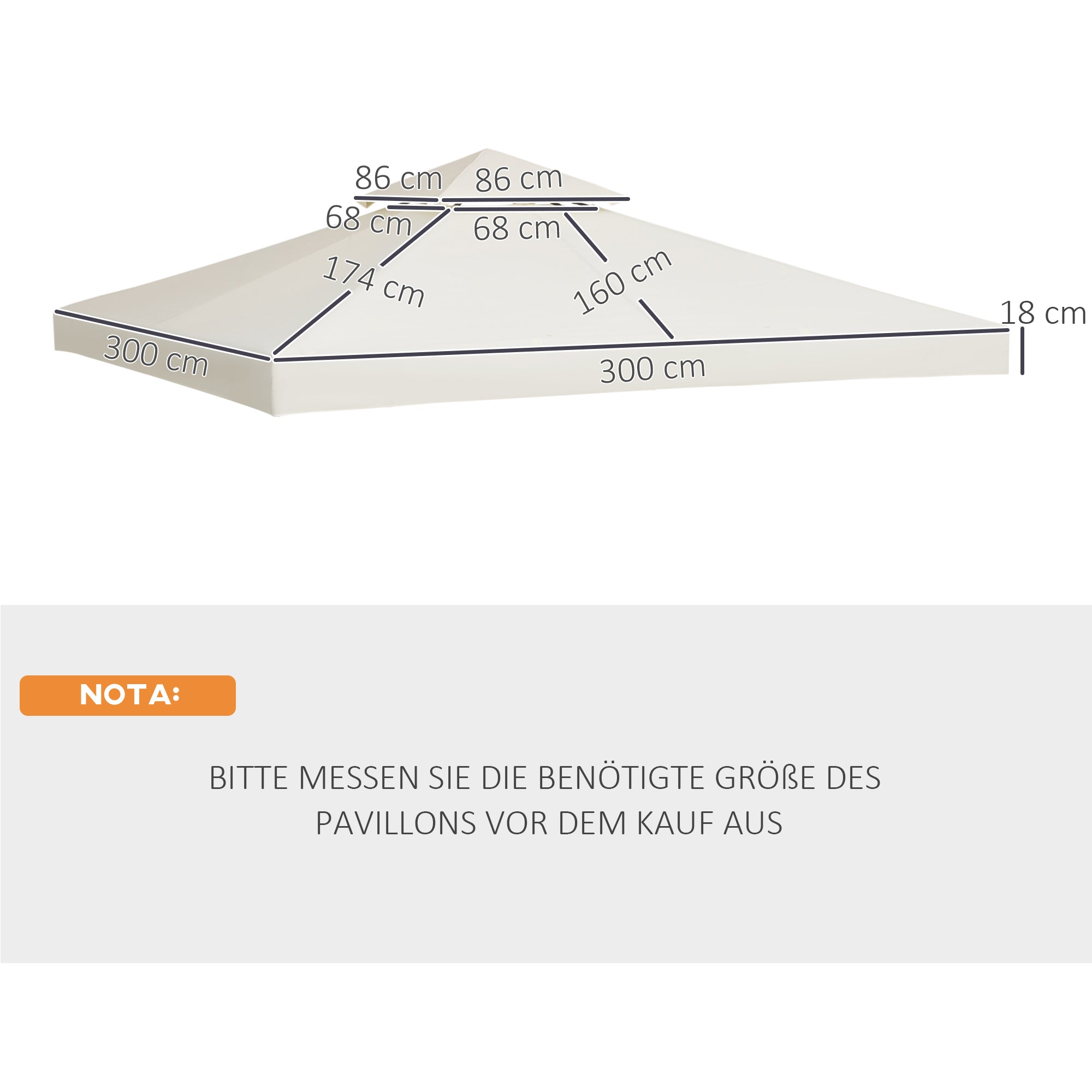 Outsunny Ersatzdach für Pavillon 3x3m wasserabweisend Pavillondach für Metallpavillon Pavillon Ersatzdach Gartenpavillon Partyzelt Gartenzelt Polyester Cremeweiß