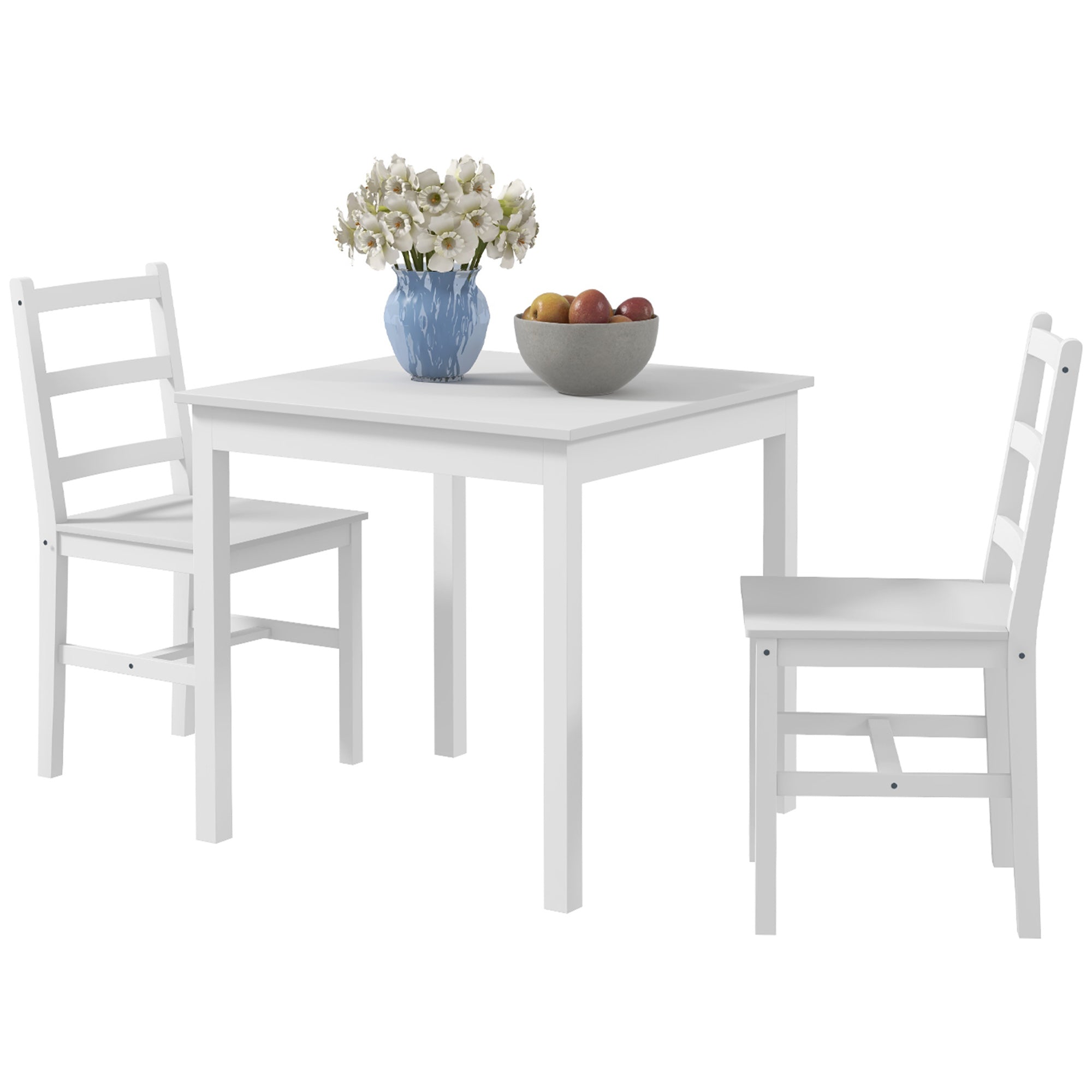 HOMCOM 3-teilige Essgruppe Sitzgruppe Tisch mit Stühlen, Massivholz, Weiß