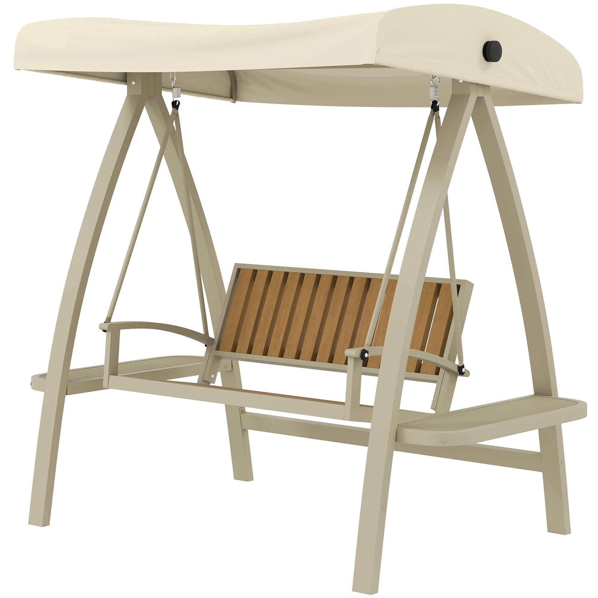 Outsunny Hollywoodschaukel 2-Sitzer Gartenschaukel mit verstellbarem Sonnendach, Seitentisch 200 x 120 x 190cm, Beige