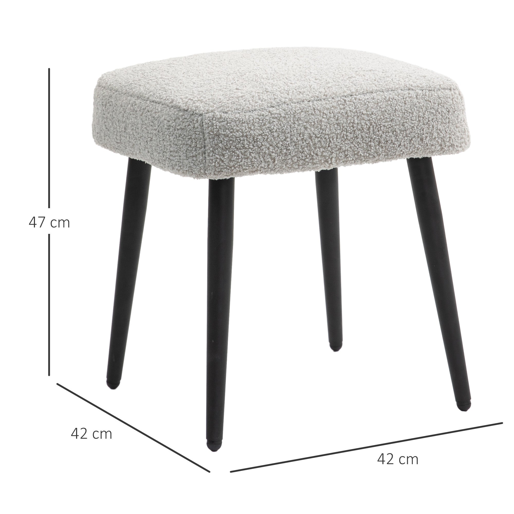 HOMCOM Hocker, Fußstütze, gepolsterter Sitz, Kaschmir-Optik, Stahlbeine, 42 x 42 x 47 cm, Hellgrau