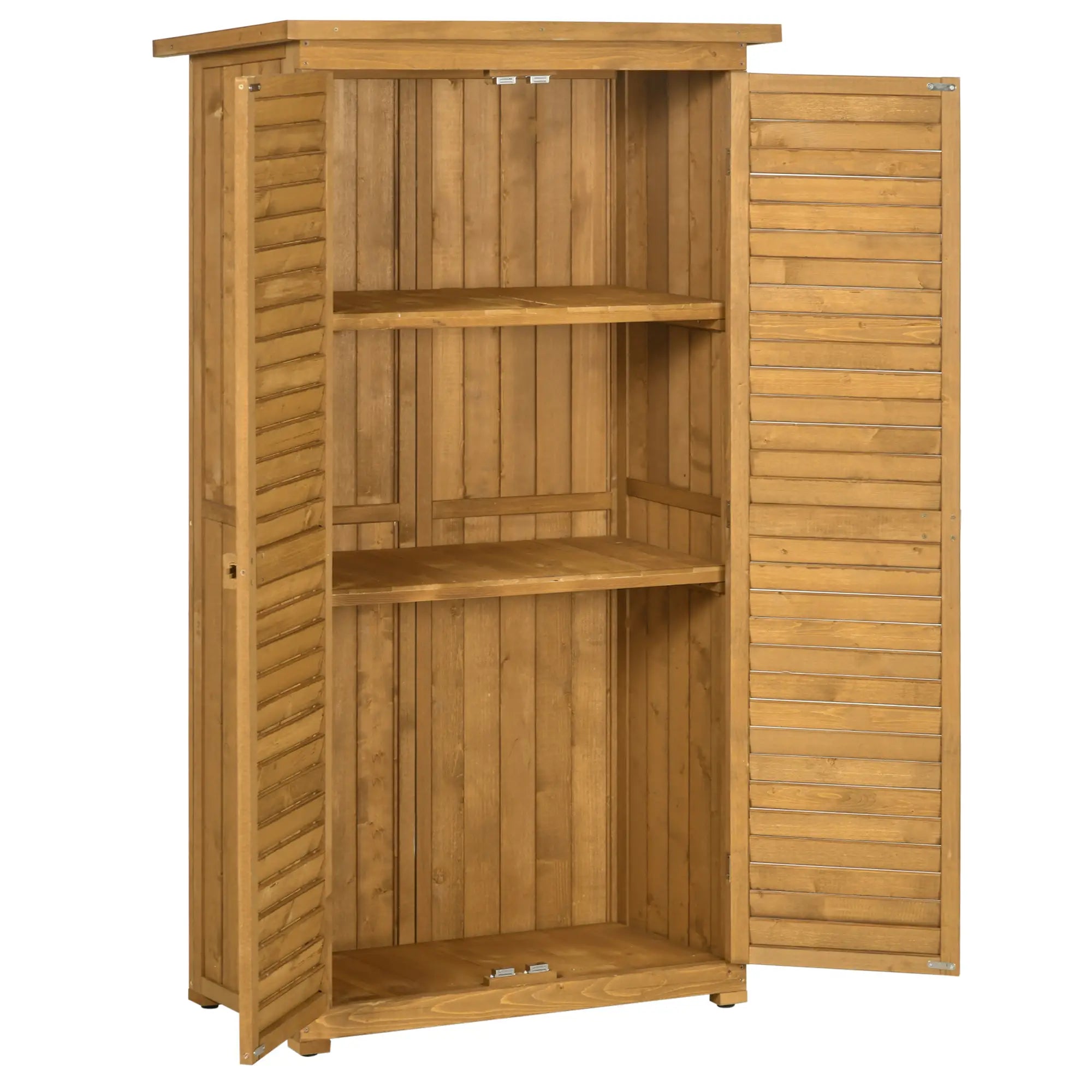 Outsunny Gartenschrank 3 Regale Lamellentüren Tannenholz