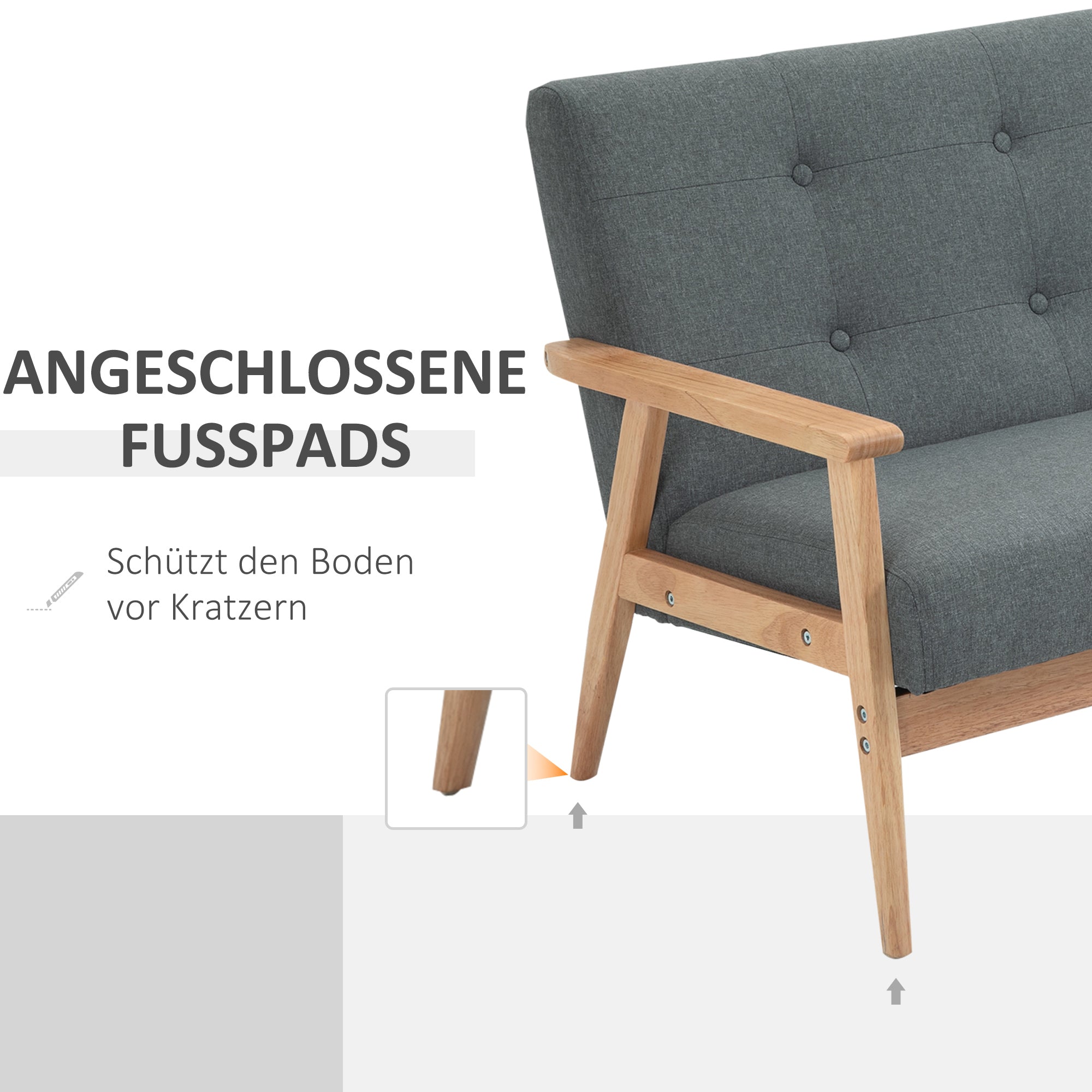 HOMCOM 2-Sitzer Sofa, Couch mit Armlehnen, Rückenkissen, Wohnzimmersofa mit Leinenoptik, Polstersofa für Wohnzimmer, Schlafzimmer 115 x 66,5 x 73 cm, Dunkelgrau