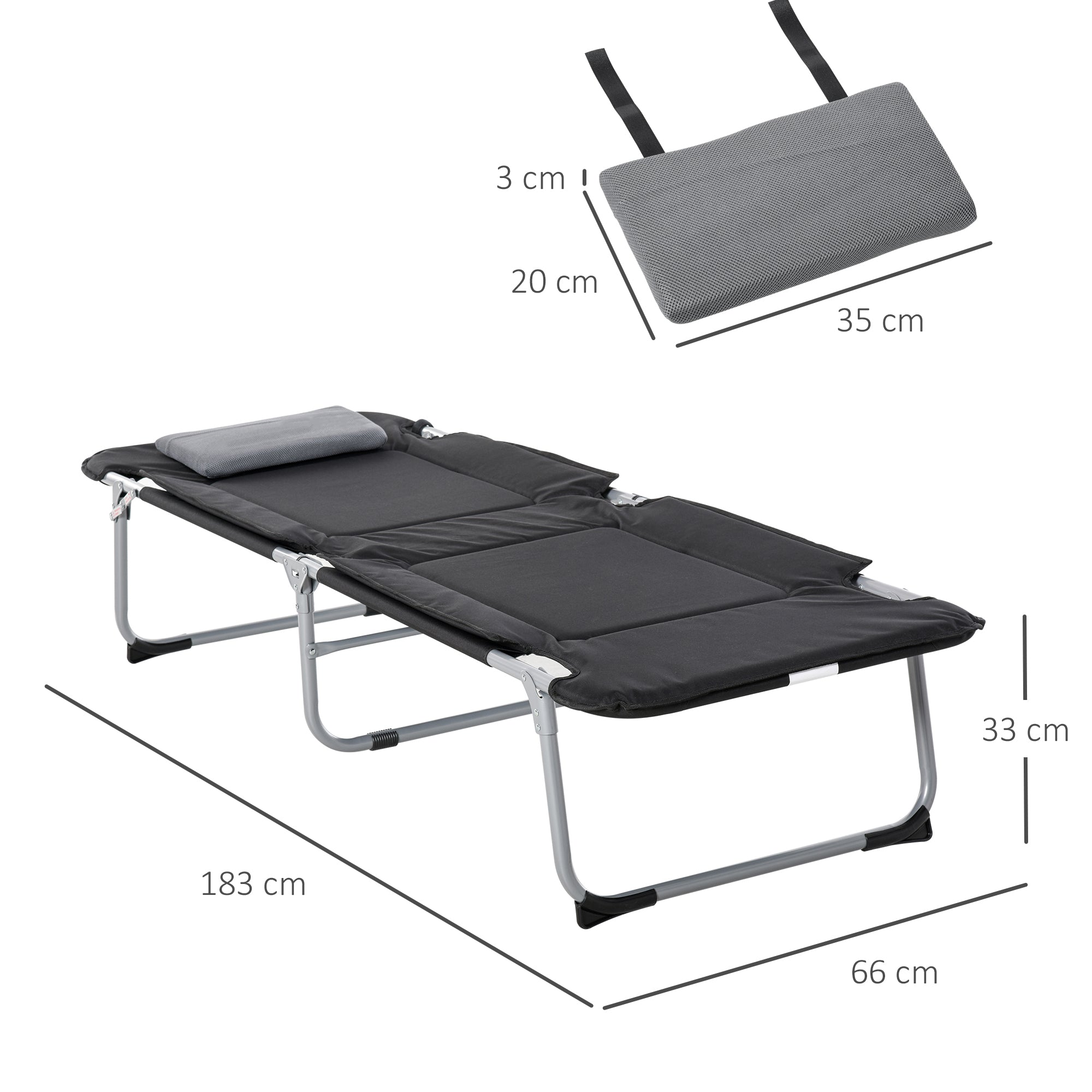 Outsunny Campingbett Feldbett Klappbett mit Kissen Campingliege für Outdoor Camping Reisen  183 x 66 x 33 cm