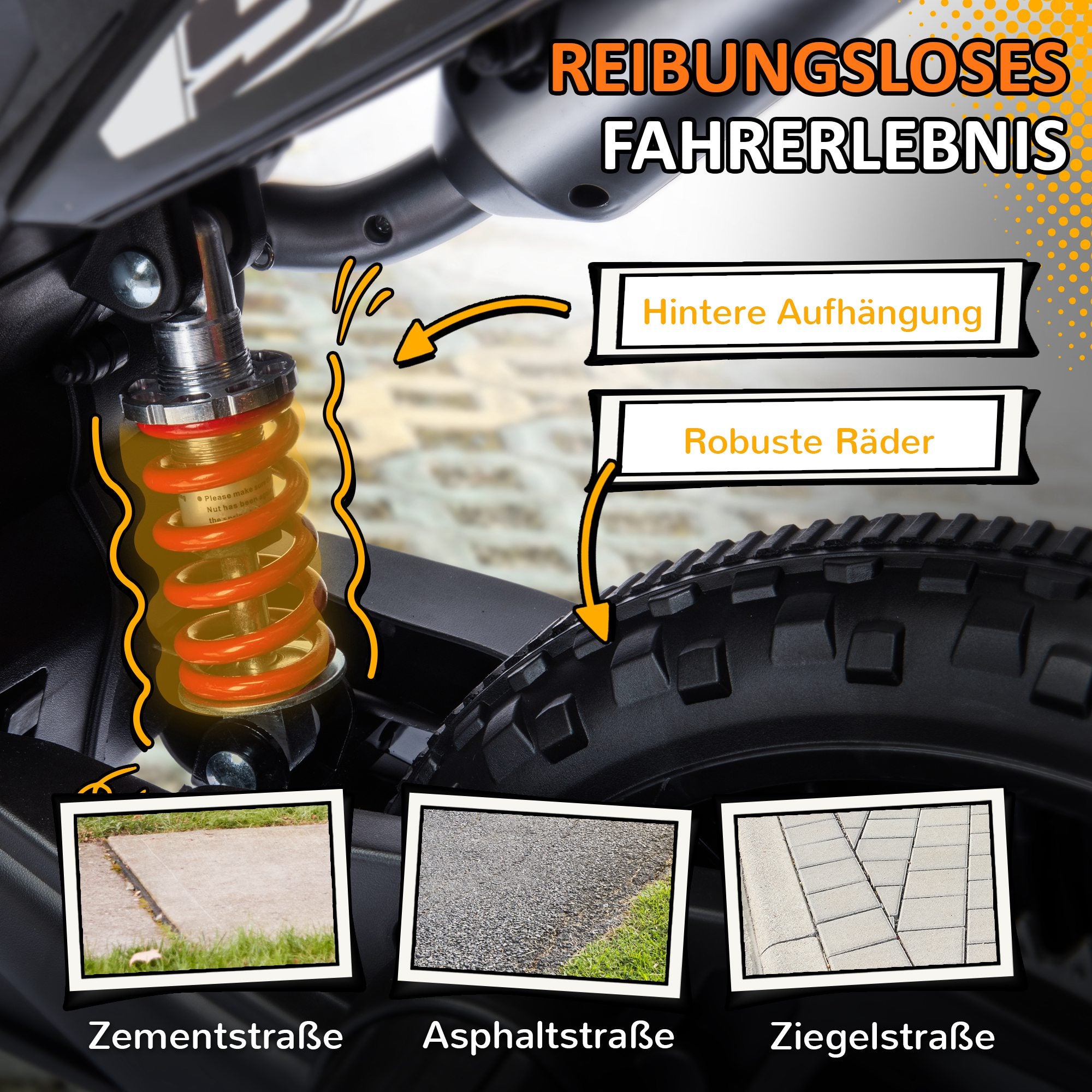 AIYAPLAY 12V Kinder-Motorrad mit Stützrädern, LED-Lichtern, Musik, USB, Elektro-Motorrad für Jungen und Mädchen, Gelb